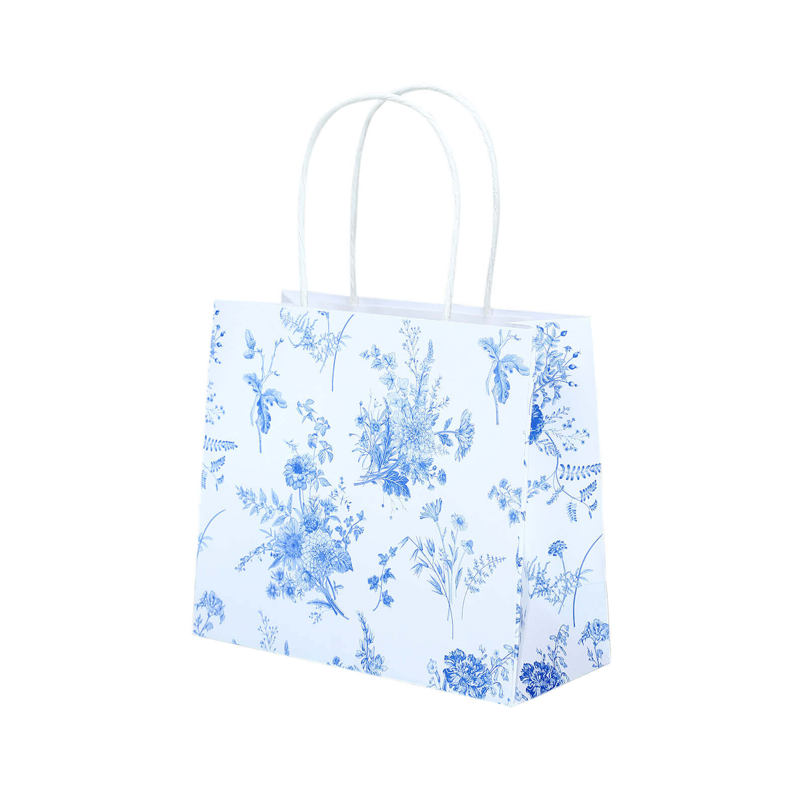 12 Pack White Blue Paper Gift Bags With Handles in French Toile Pattern, Party Favor Goodie Bags - 6x7