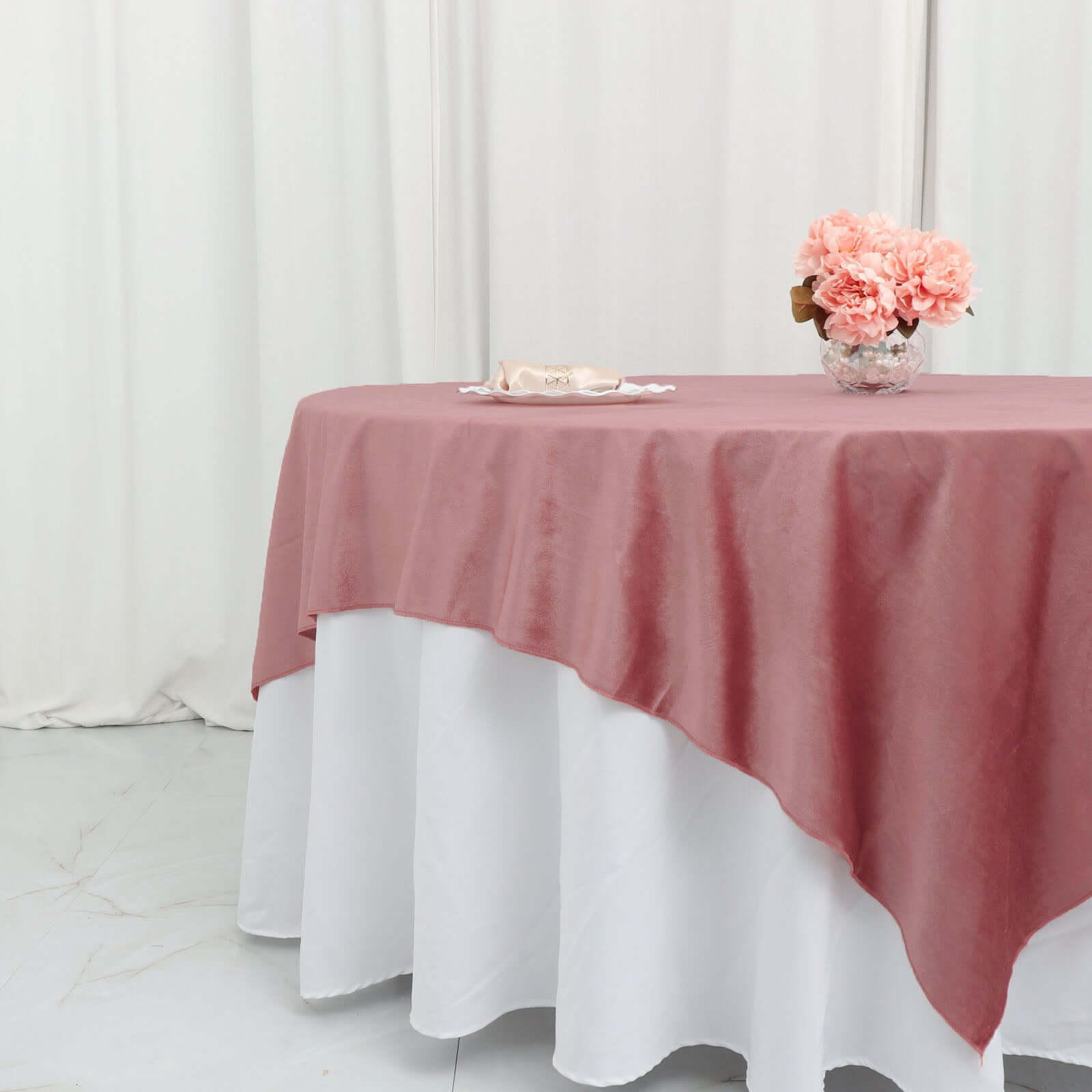 Velvet 72x72 Table Overlay Square Tablecloth Dusty Rose - Premium Soft Finish Table Topper