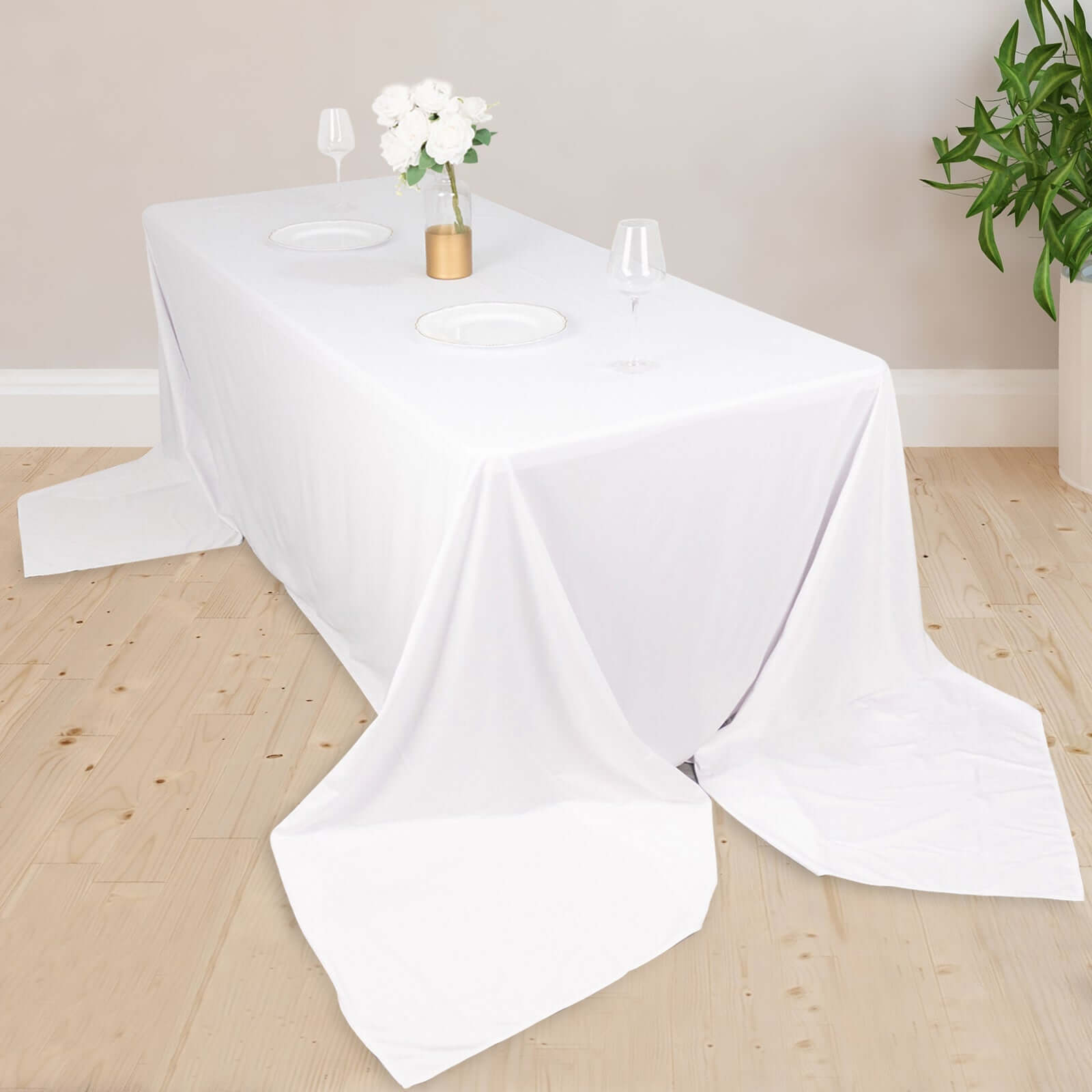 Premium Scuba Rectangular 90x156 Tablecloth White - Wrinkle Free, Stain Resistant & Seamless Table Cover for Weddings and Parties