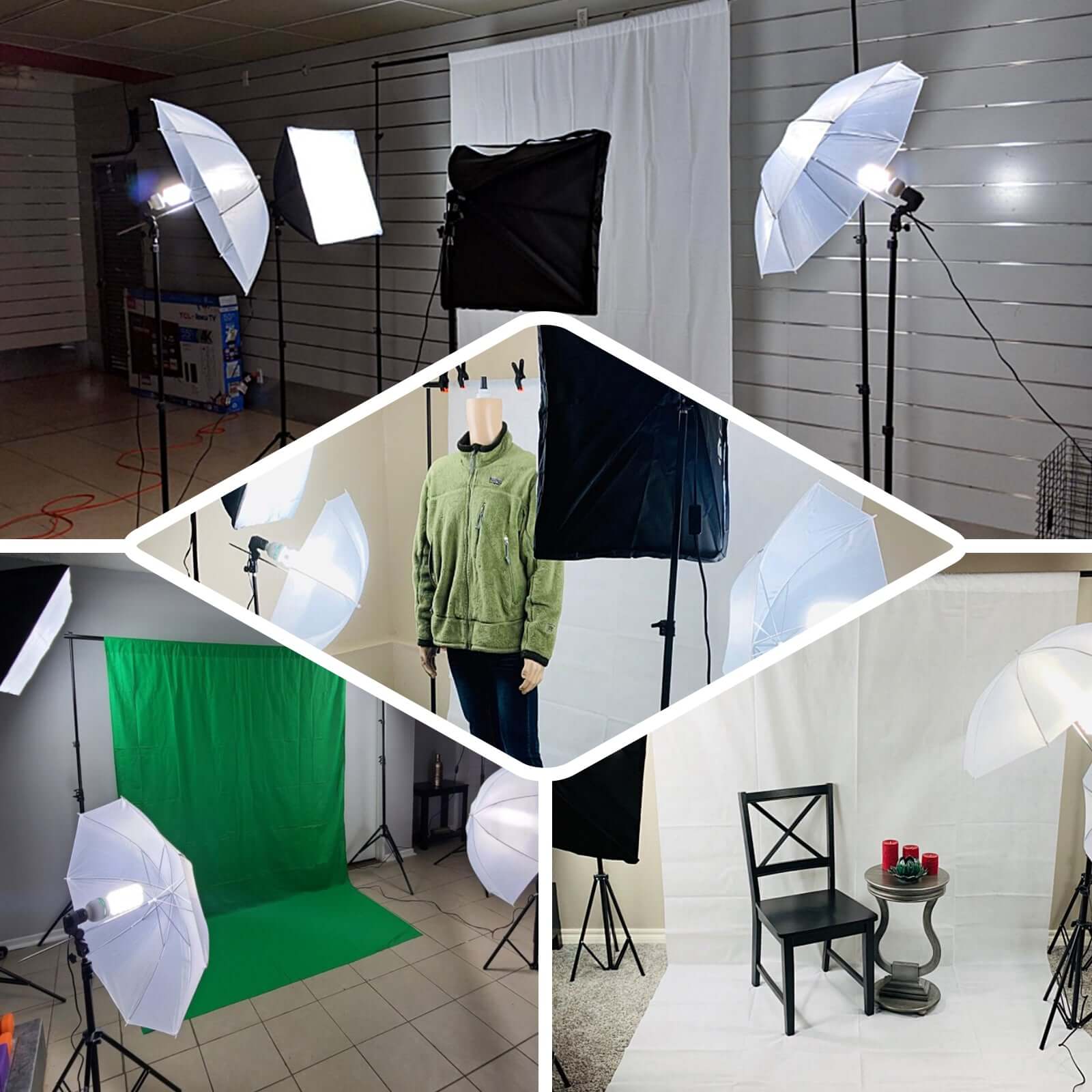 1200W White Umbrella Continuous Lighting Photo Video Studio Kit With Soft Box Reflectors and Muslin Chromakey Backgrounds