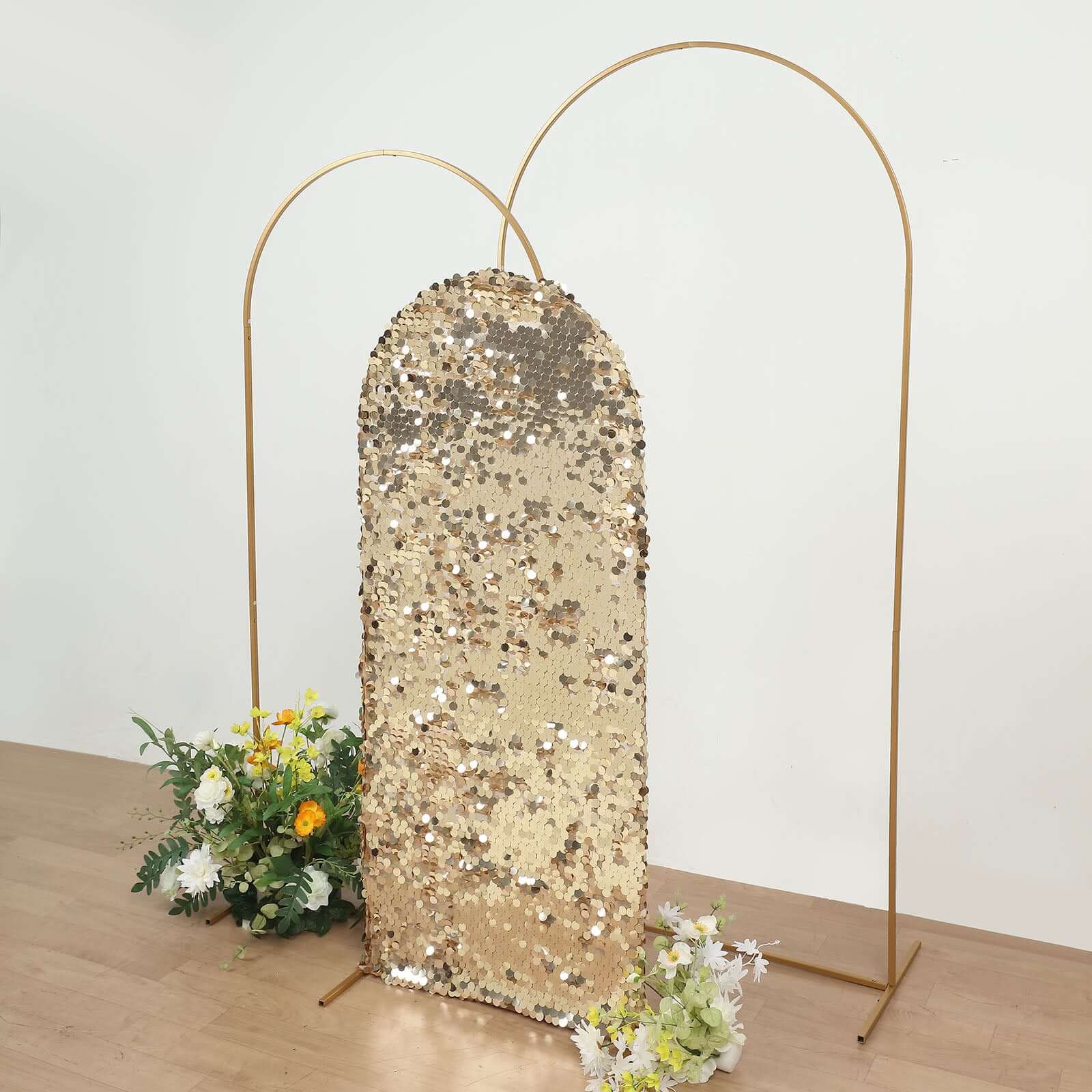 5ft Sparkly Champagne Double Sided Big Payette Sequin Chiara Backdrop Stand Cover For Fitted Round Top Wedding Arch