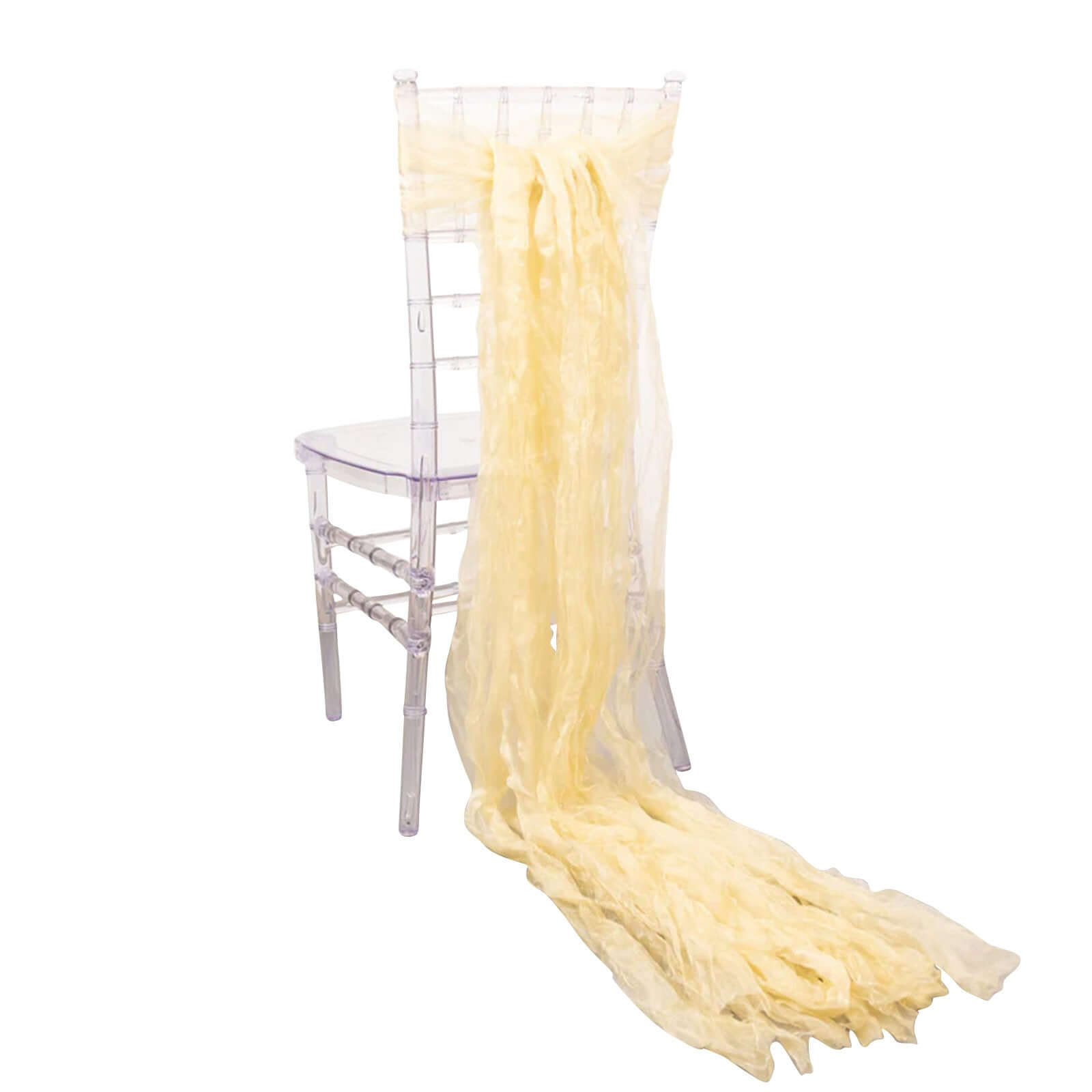 5 Pack Crinkled Organza Chair Sashes Champagne with Shimmer Chiffon Layers - Stylish Sheer Decor