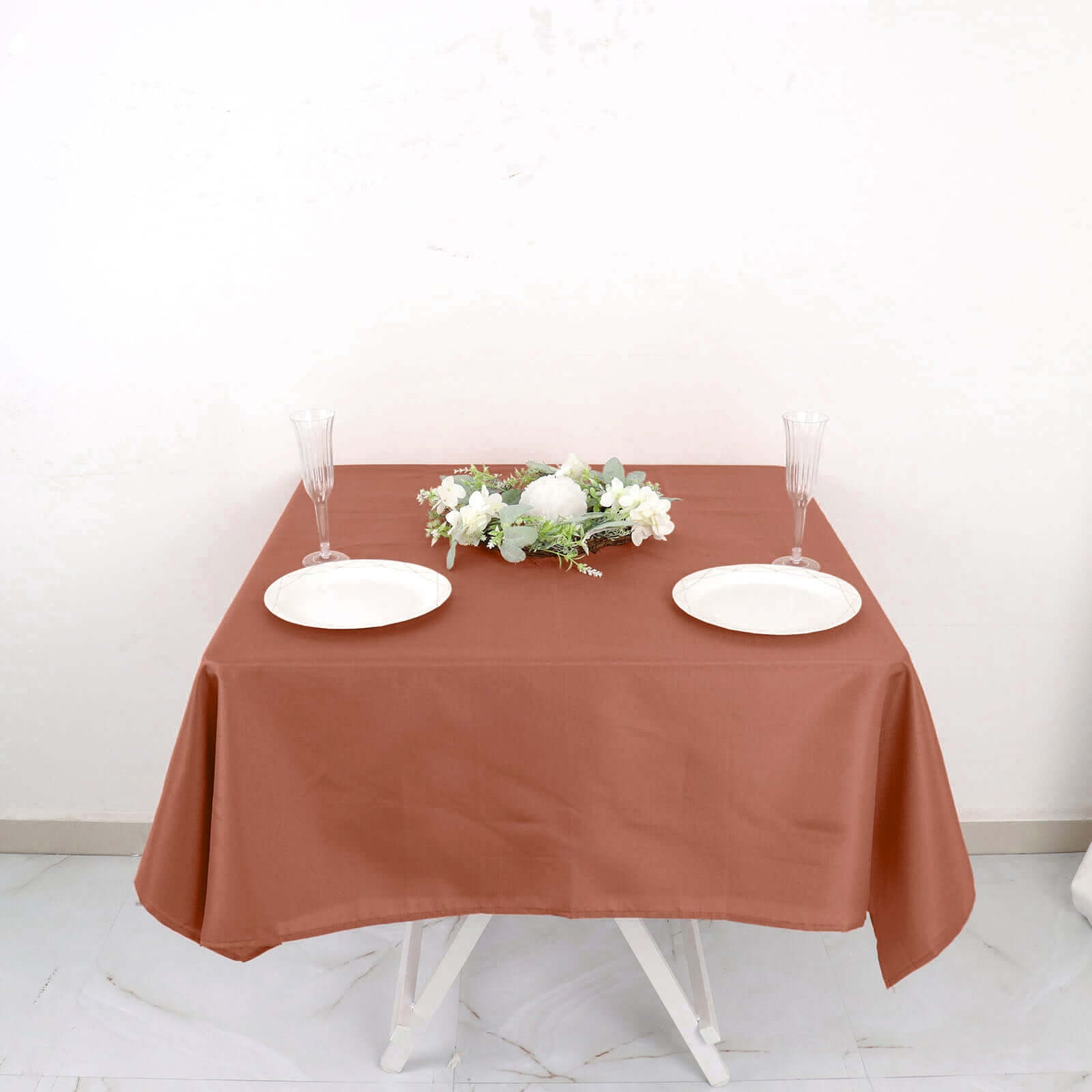 Polyester Square 54x54 Tablecloth Terracotta (Rust) - Wrinkle-Resistant & Durable Table Cover