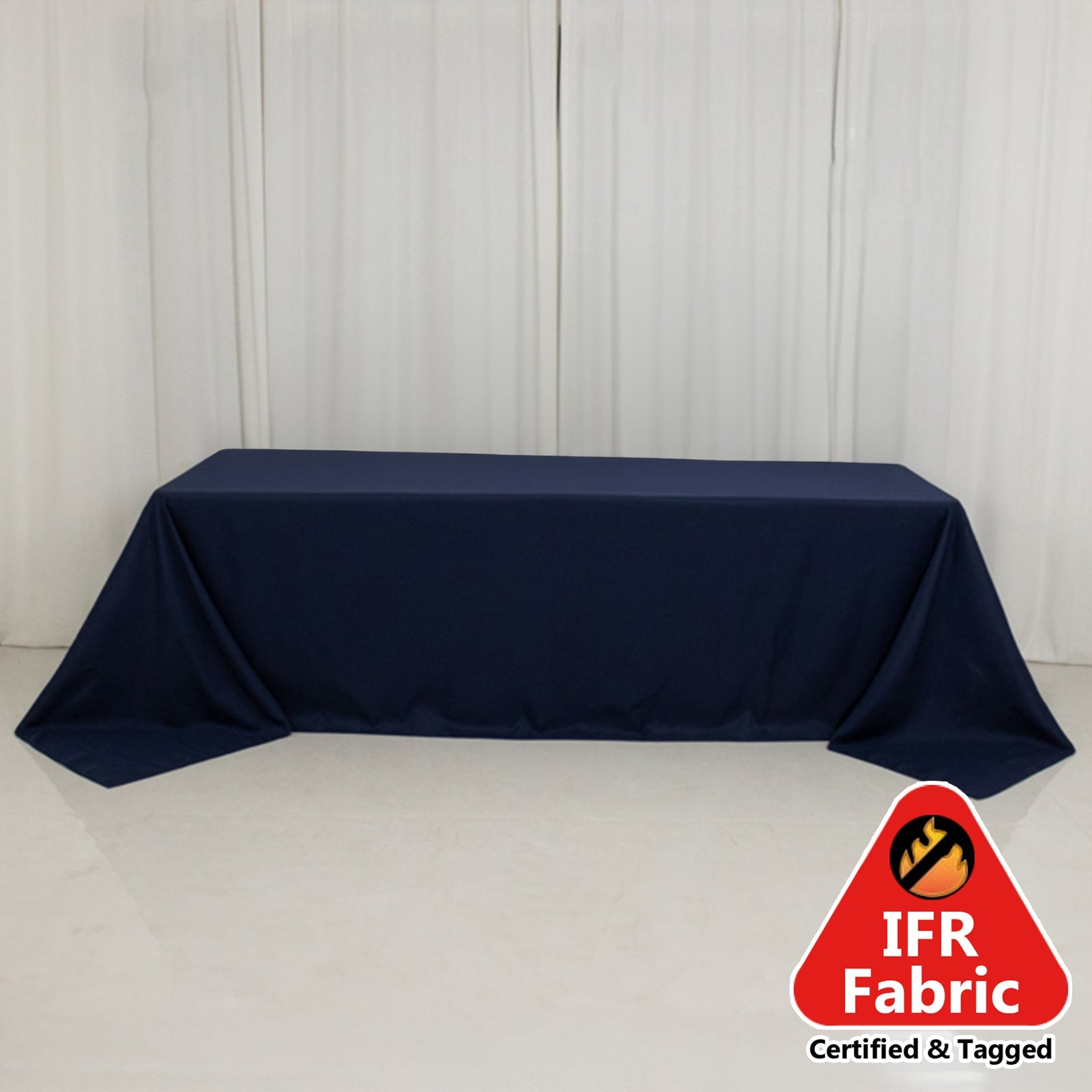 Fire Retardant Premium Polyester 90x156 Rectangular Tablecloth Navy Blue - High-Performance Seamless Table Cover