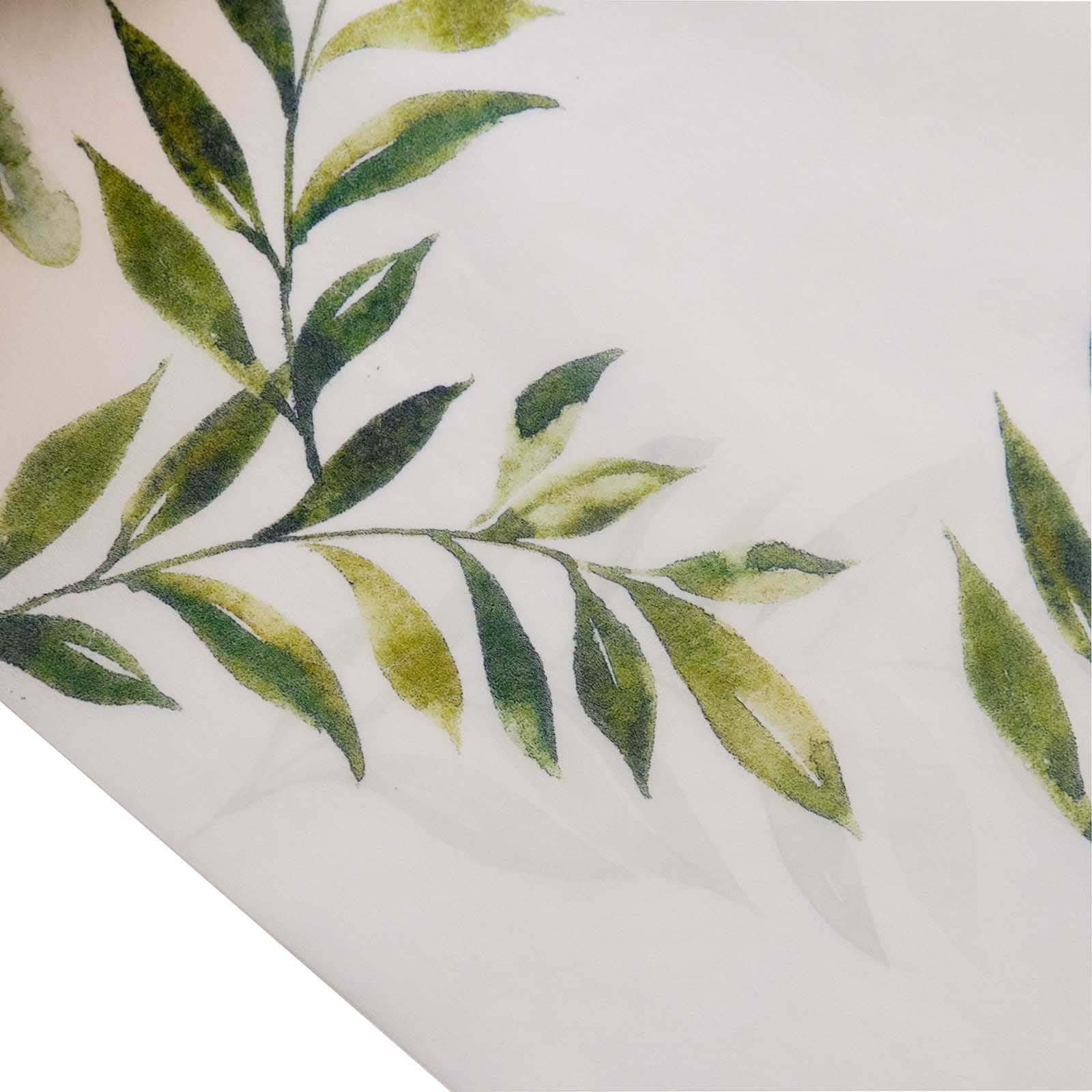 Disposable Table Runner 11x108 White with Green Olive Leaves Print - Non-woven Stylish Spring Summer Dining Decor