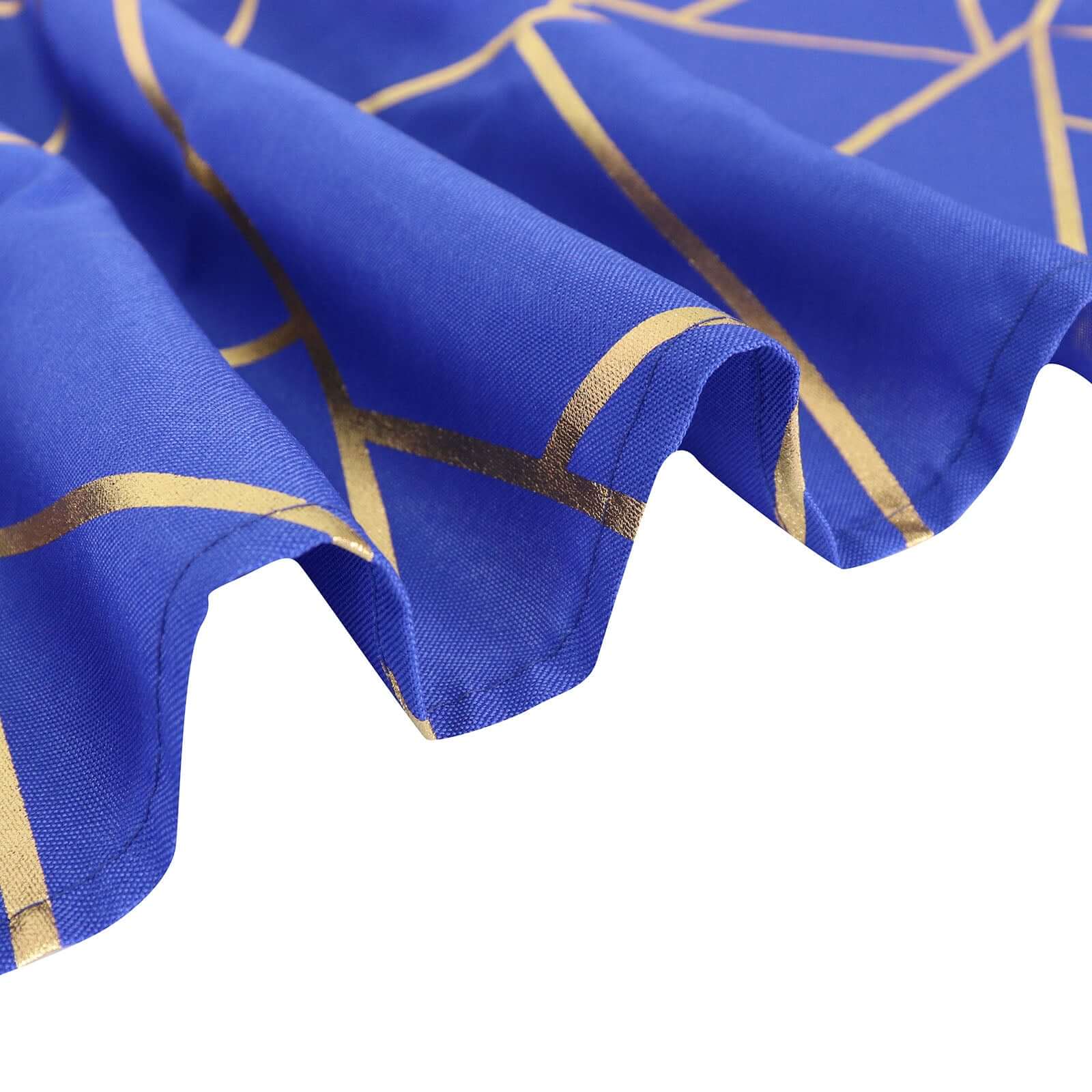 Polyester 90x132 Rectangle Tablecloth Royal Blue with Gold Foil Geometric Pattern - Wrinkle-Resistant Seamless Table Cover