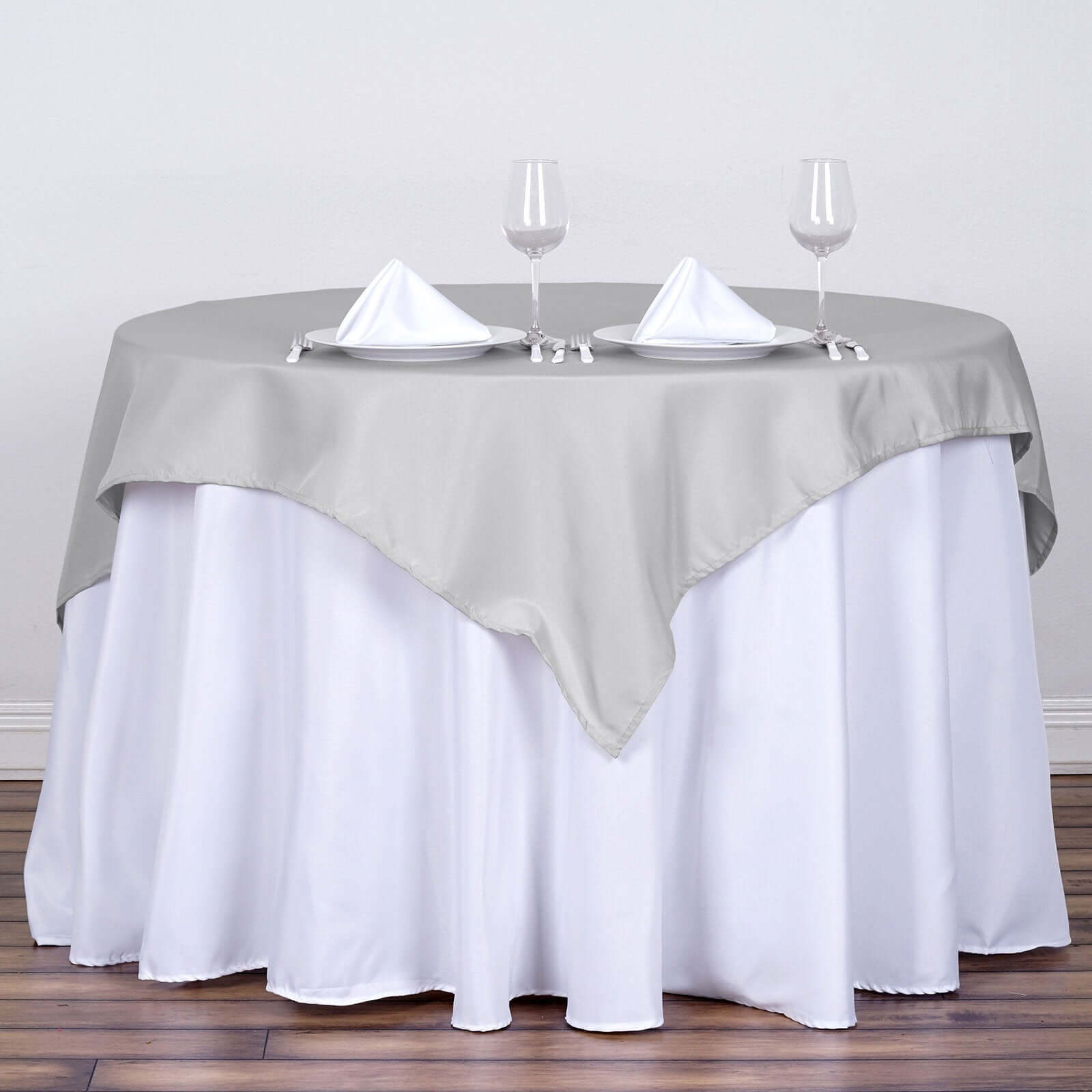 Polyester 54x54 Table Overlay Square Tablecloth Silver - Wrinkle-Resistant & Durable Table Cover