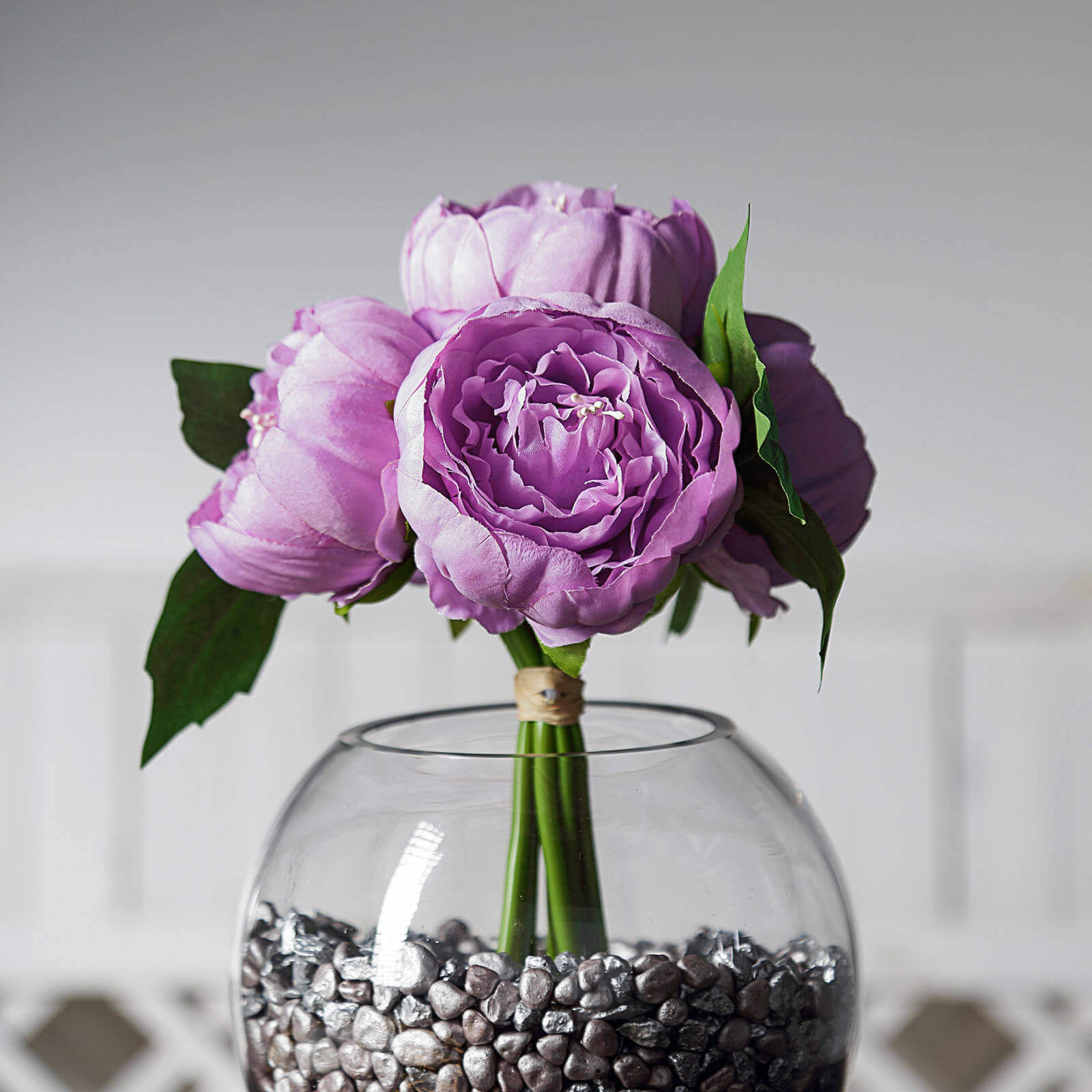 5 Flower Head Lavender Lilac Peony Bouquet Artificial Silk Peonies Spray