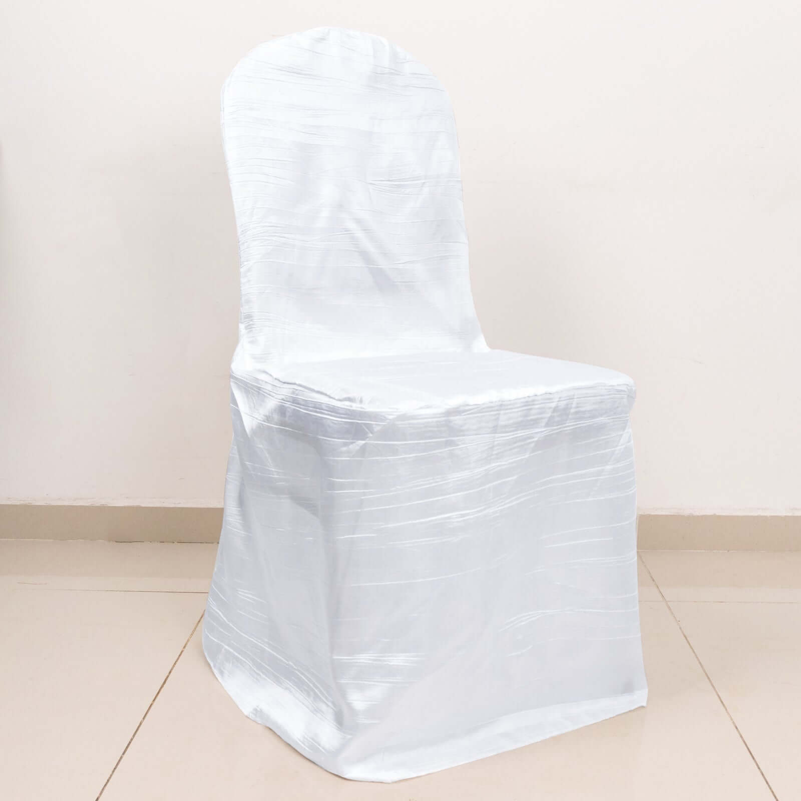 Crinkle Crushed Taffeta Chair Cover for Banquet Chairs White - Reusable Chic Wedding Decor