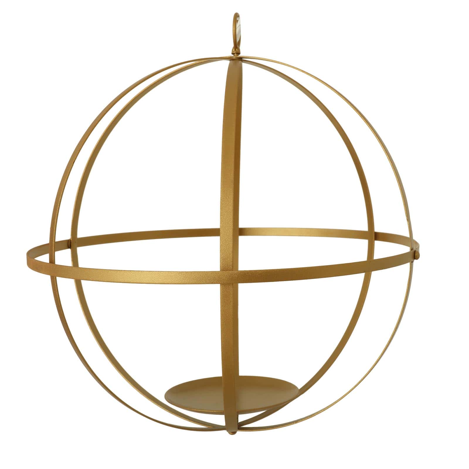 Hanging Sphere Candle Holder Gold Wrought Iron Open Frame Floral Display - Centerpiece Ball 12