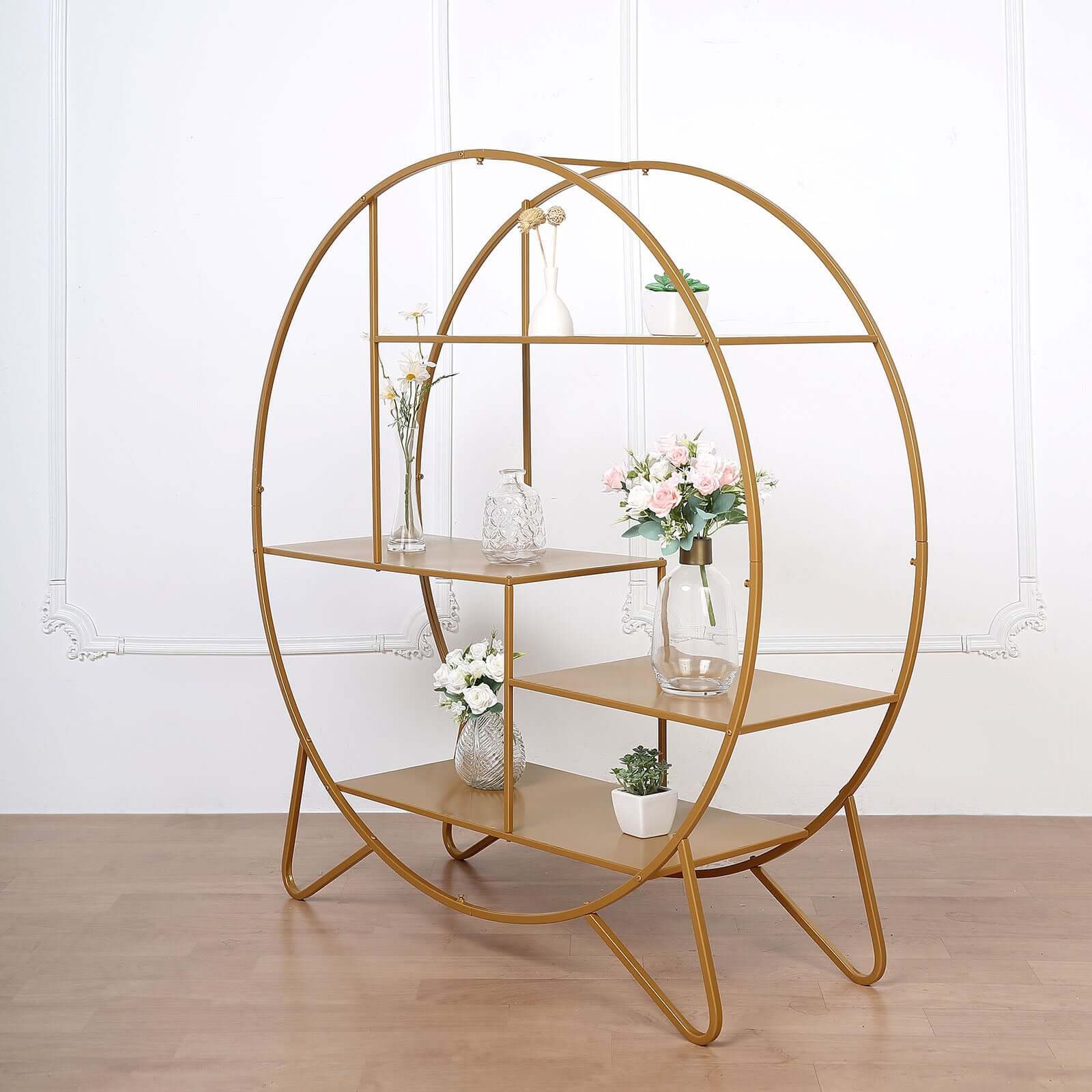 Metal Round Cake Dessert Display Stand 4ft Gold - Sturdy Large Modern Shelf Rack for Event Backdrops Balloon Garlands Floral Installations & Bookcase