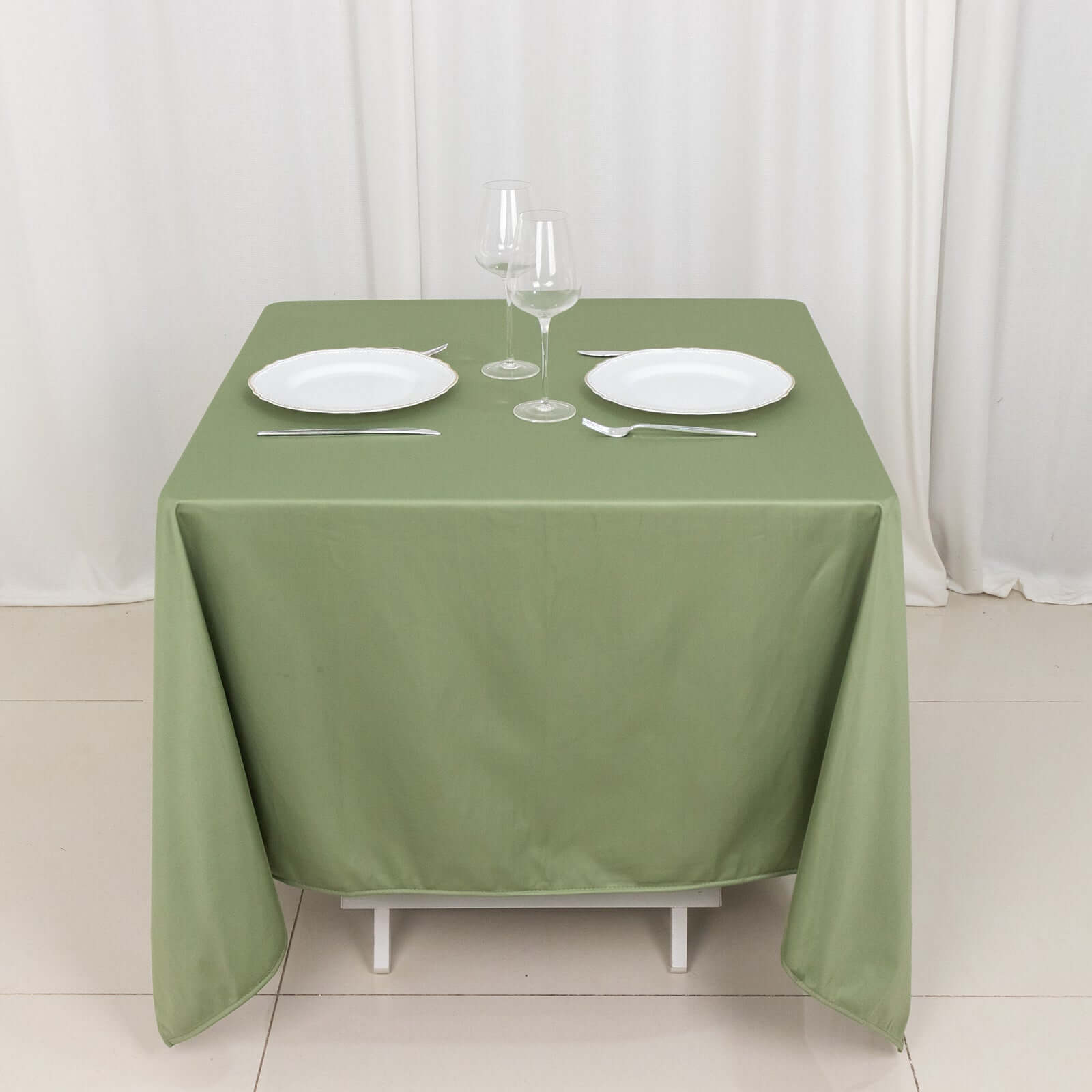 Premium Scuba Square 70x70 Tablecloth Dusty Sage Green - Wrinkle Free & Stain Resistant Table Cover