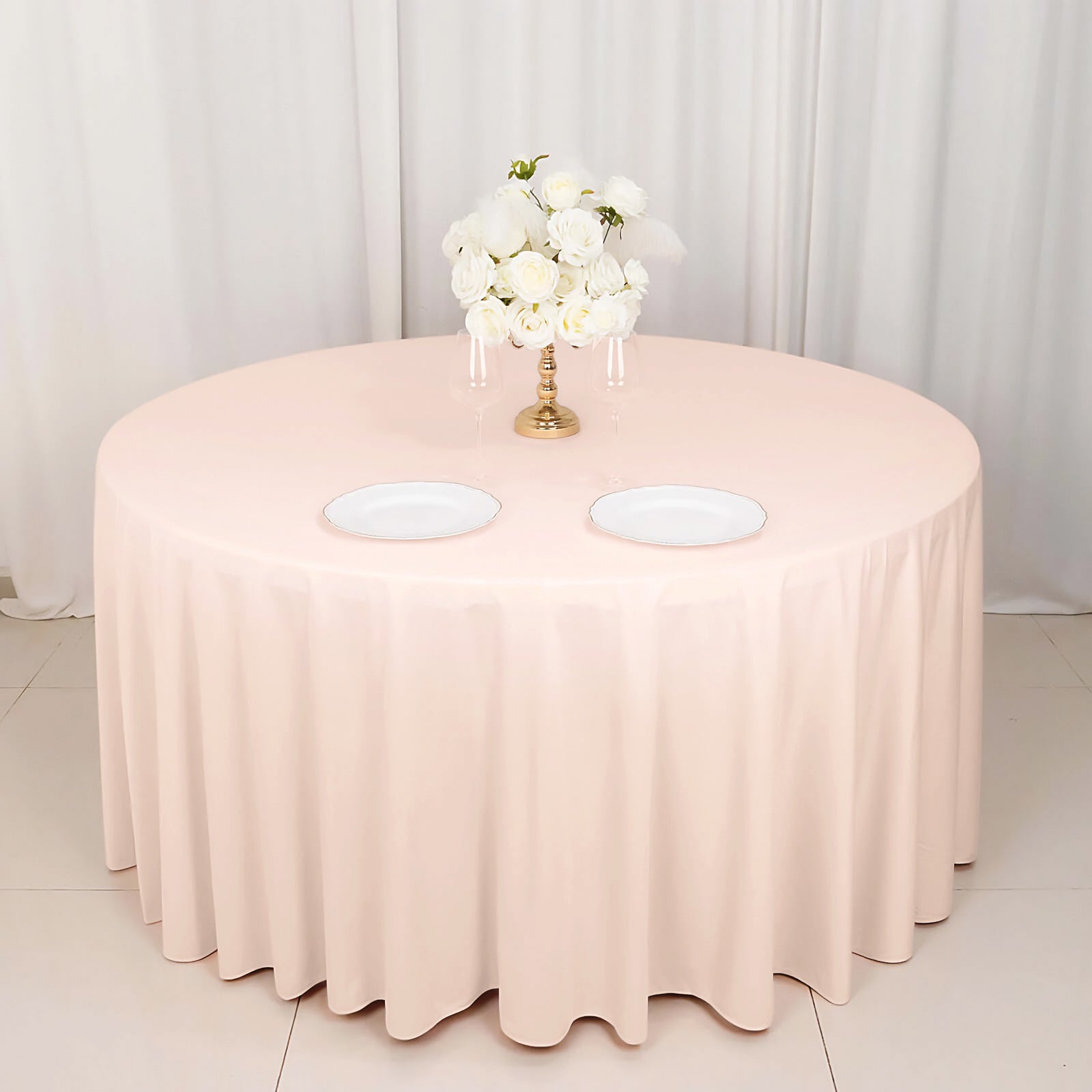 Premium Scuba Round 120 Tablecloth Blush - Wrinkle Free & Stain Resistant Seamless Table Cover