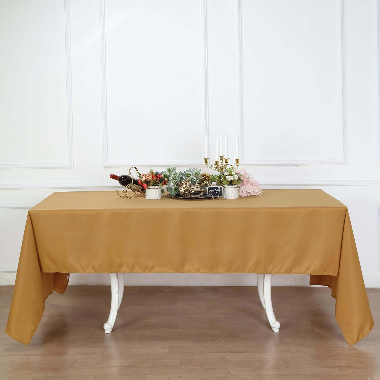 Polyester 60x126 Rectangle Tablecloth Gold - Wrinkle-Resistant Table Cover for Weddings & Parties