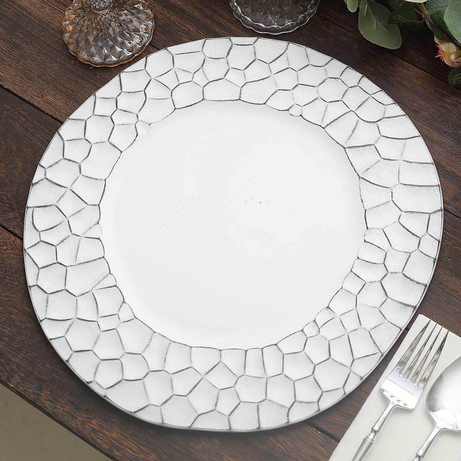 6-Pack Round Charger Plates 13 in White with Hammered Rim, Matte Finish Modern Dinner Charger Tableware