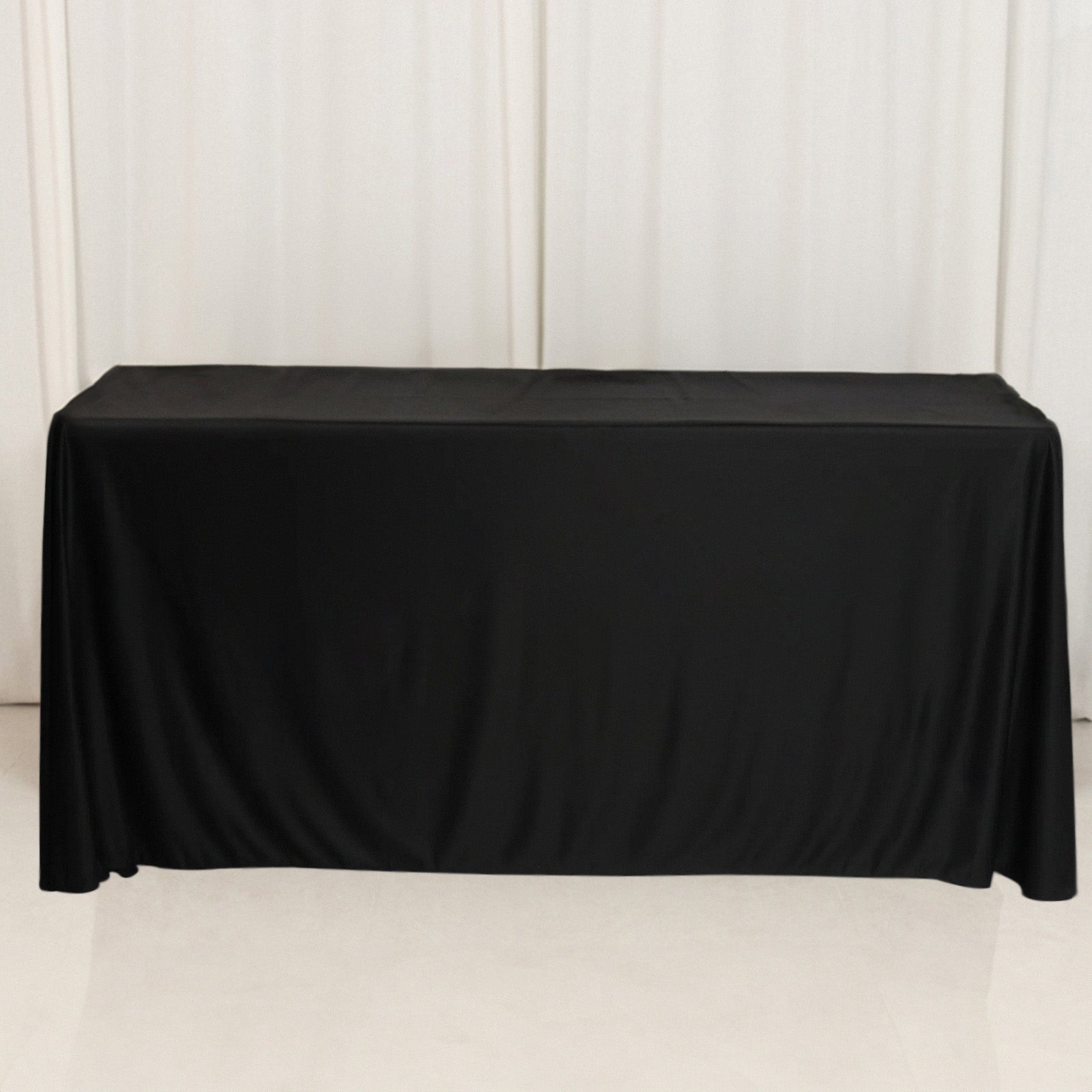 Fitted Polyester 72x24x42 Rectangle Tablecloth Black - Secure Fit for Elevated Tables