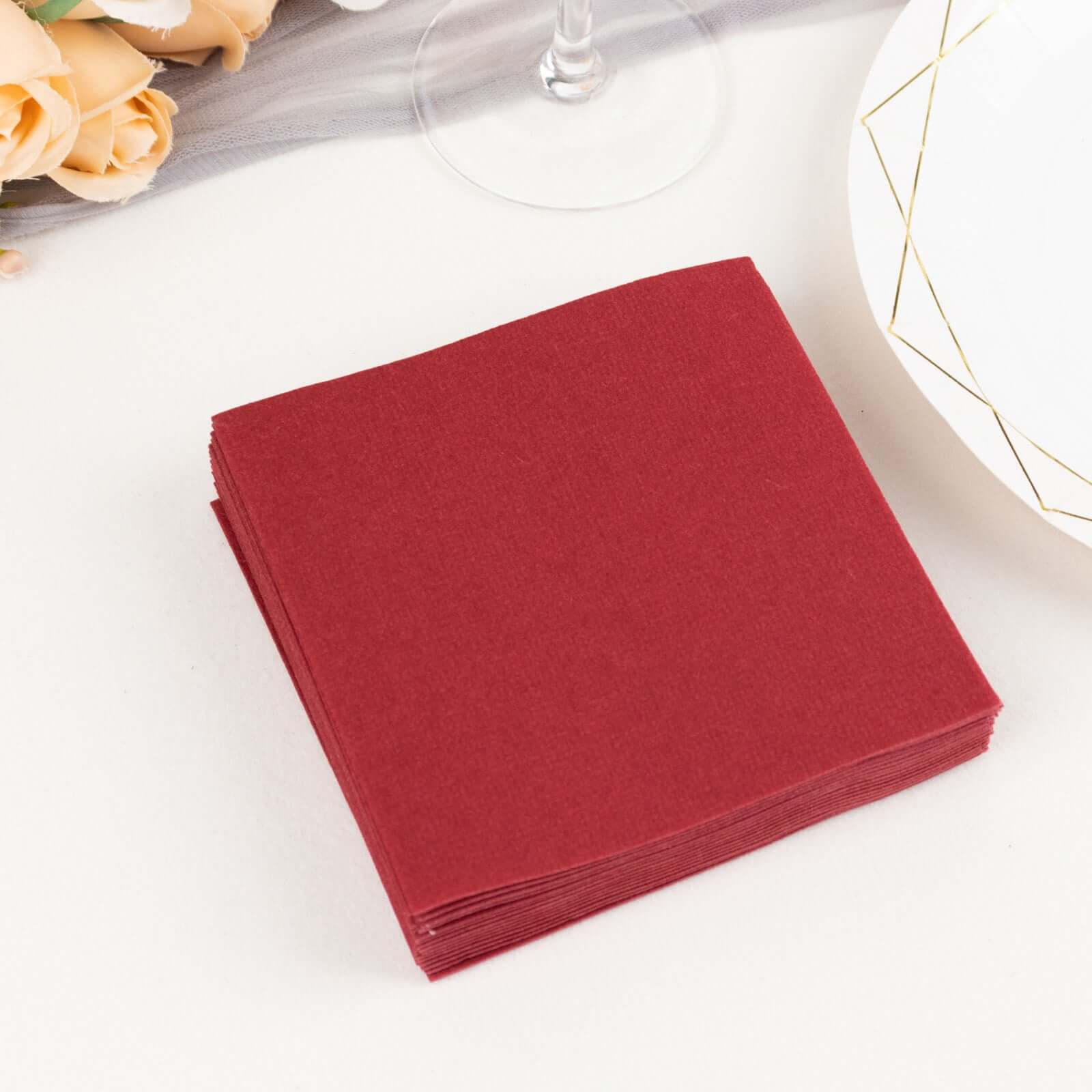 20-Pack Paper Linen-Like Cocktail Napkins Burgundy - Disposable 5x5 Airlaid Soft Napkins