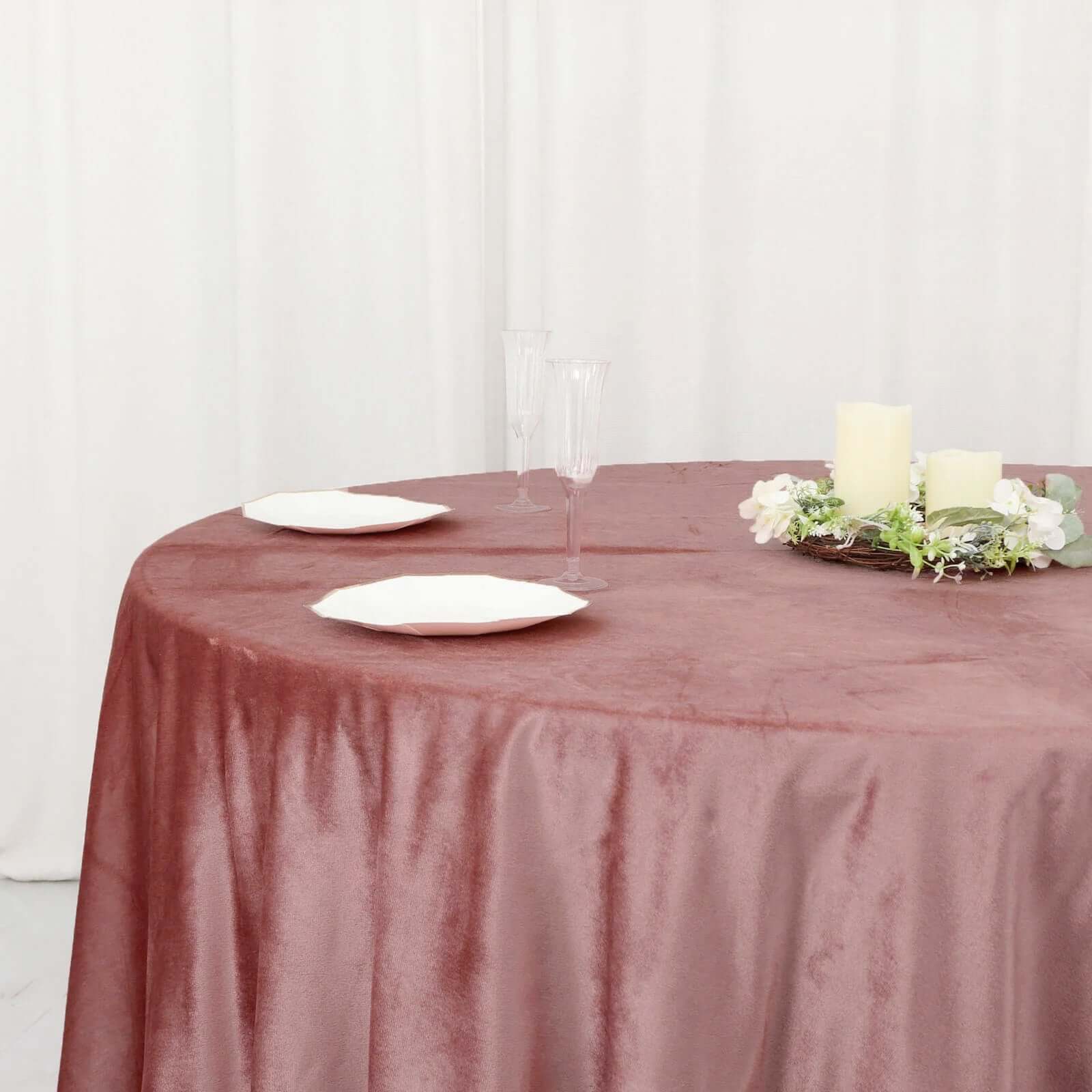 Premium Velvet 120 Round Tablecloth Dusty Rose - Reusable Soft & Seamless Table Cover