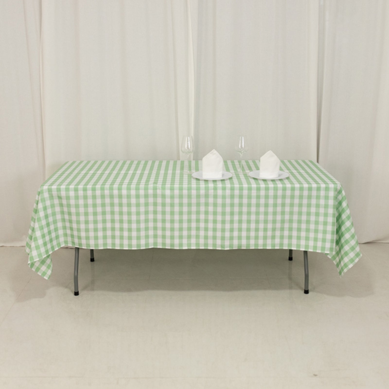 Polyester 60x102 Rectangle Tablecloth White/Sage Green - Checkered Buffalo Plaid Table Cover