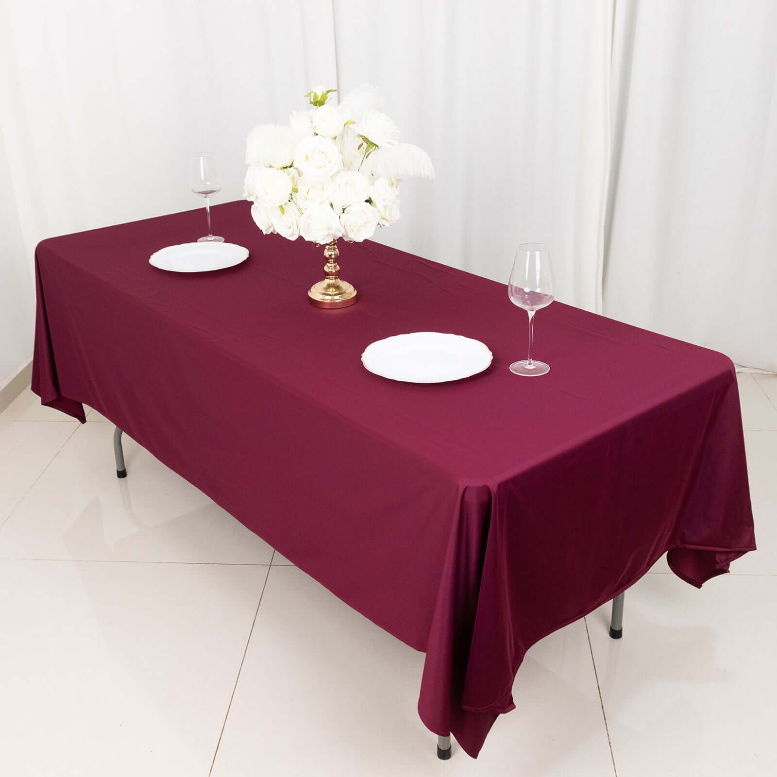 Premium Scuba Rectangular 60x102 Tablecloth Burgundy - Wrinkle Free & Stain Resistant Table Cover