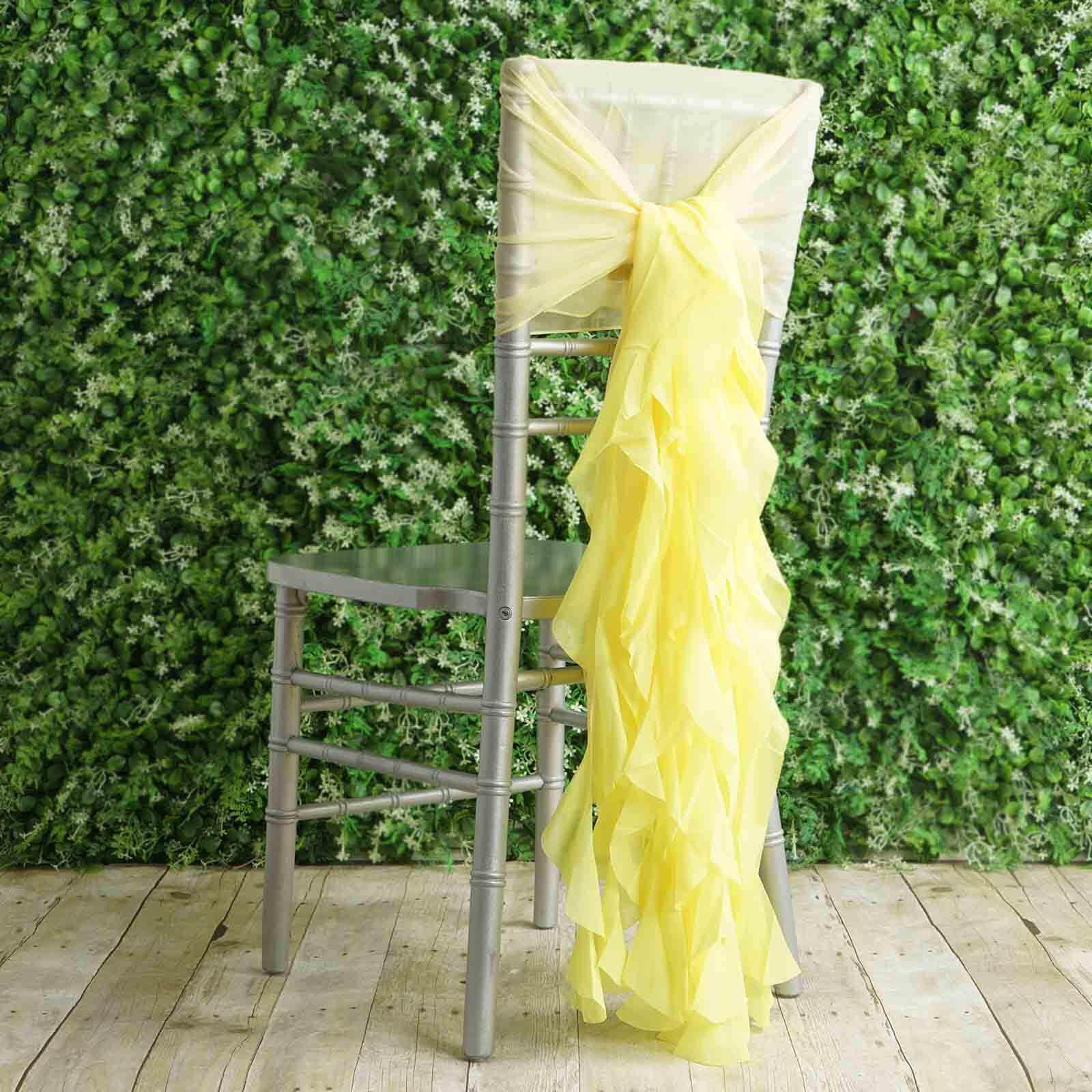 1 Set Chiffon Hoods Chair Sashes with Willow Ruffles Design Yellow - Stylish Chair Bow Decor