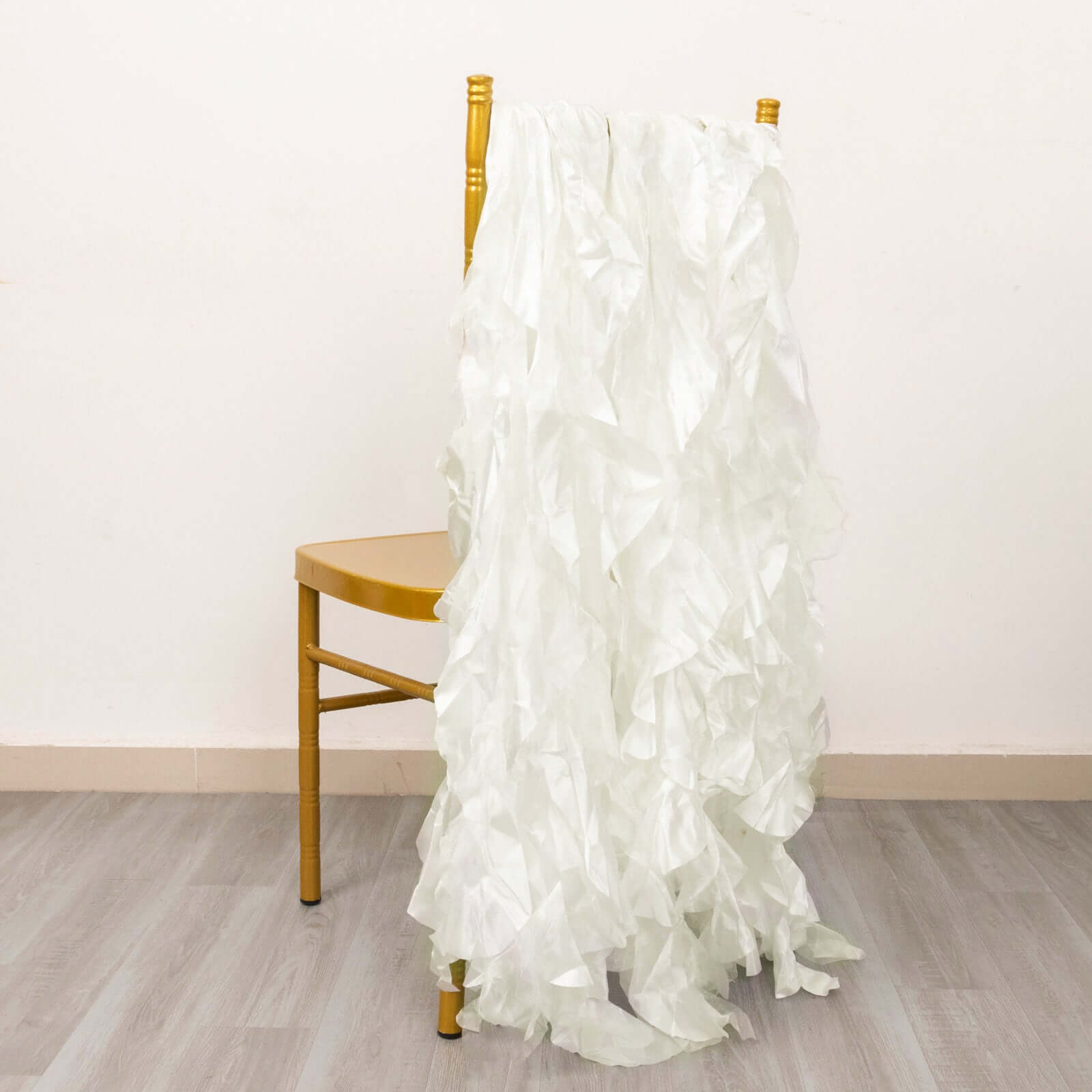 5 Pack Chiffon Satin Chair Sashes Ivory - Easy to Install Ruffled Curly Willow