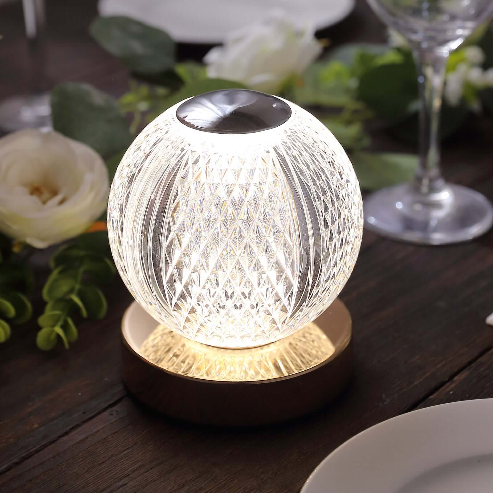 Acrylic LED Table Lamp Diamond Cut Ball Design Rechargeable - Dimmable Touch Control Decorative Night Light 5