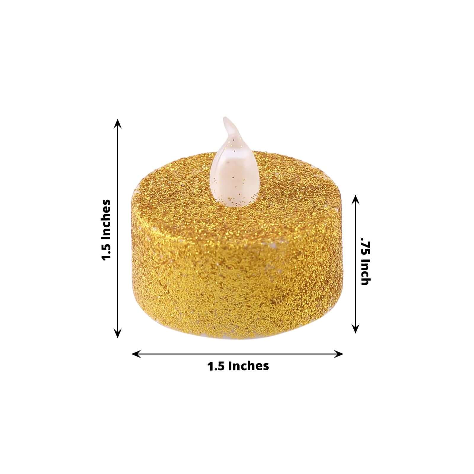 12-Pack LED Tealight Candles Glitter Gold Design - Flameless Battery Operated Tea Lights