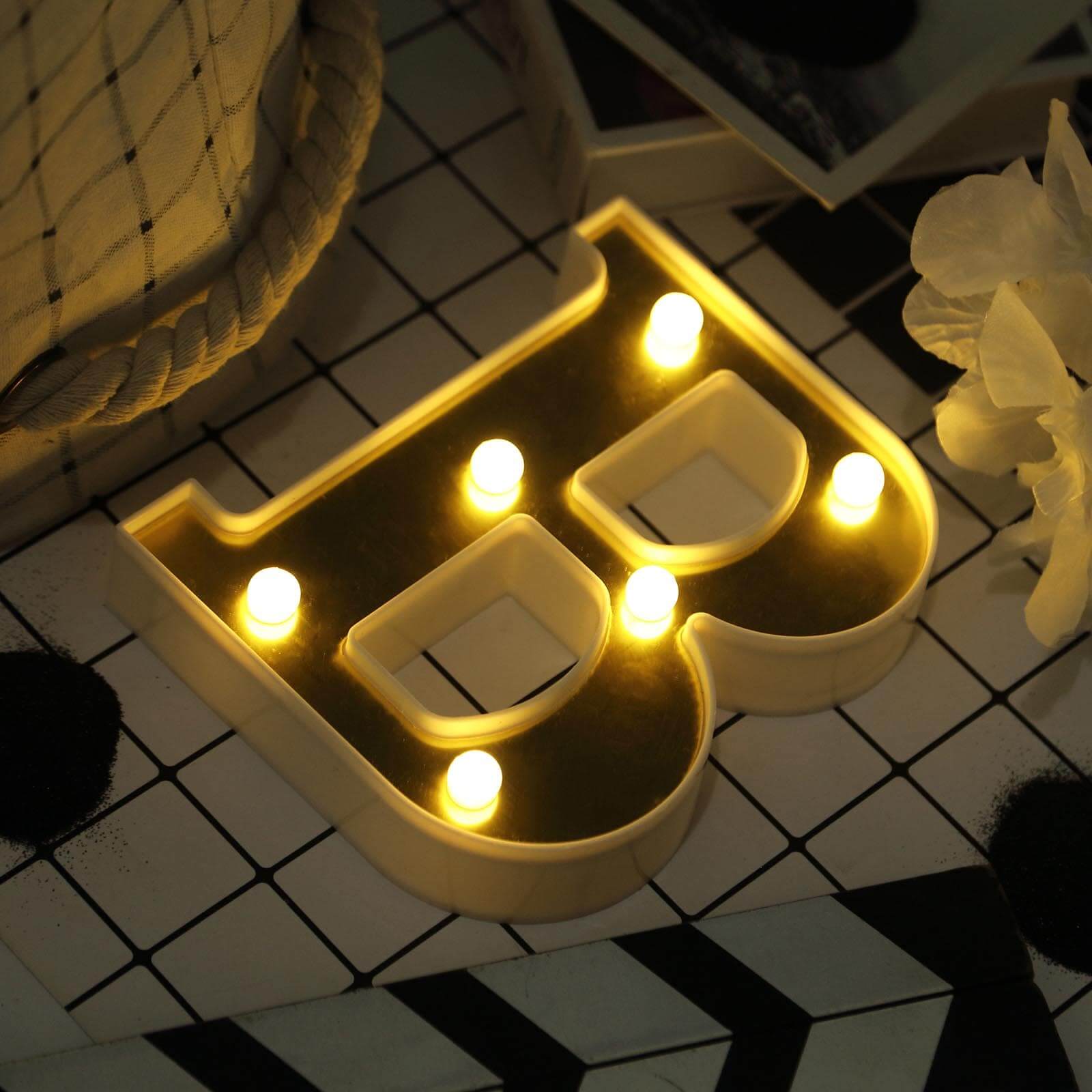 3D Marquee Letter B Warm White 6 LED Lights Gold - Chic Light-Up Decor for Events 6