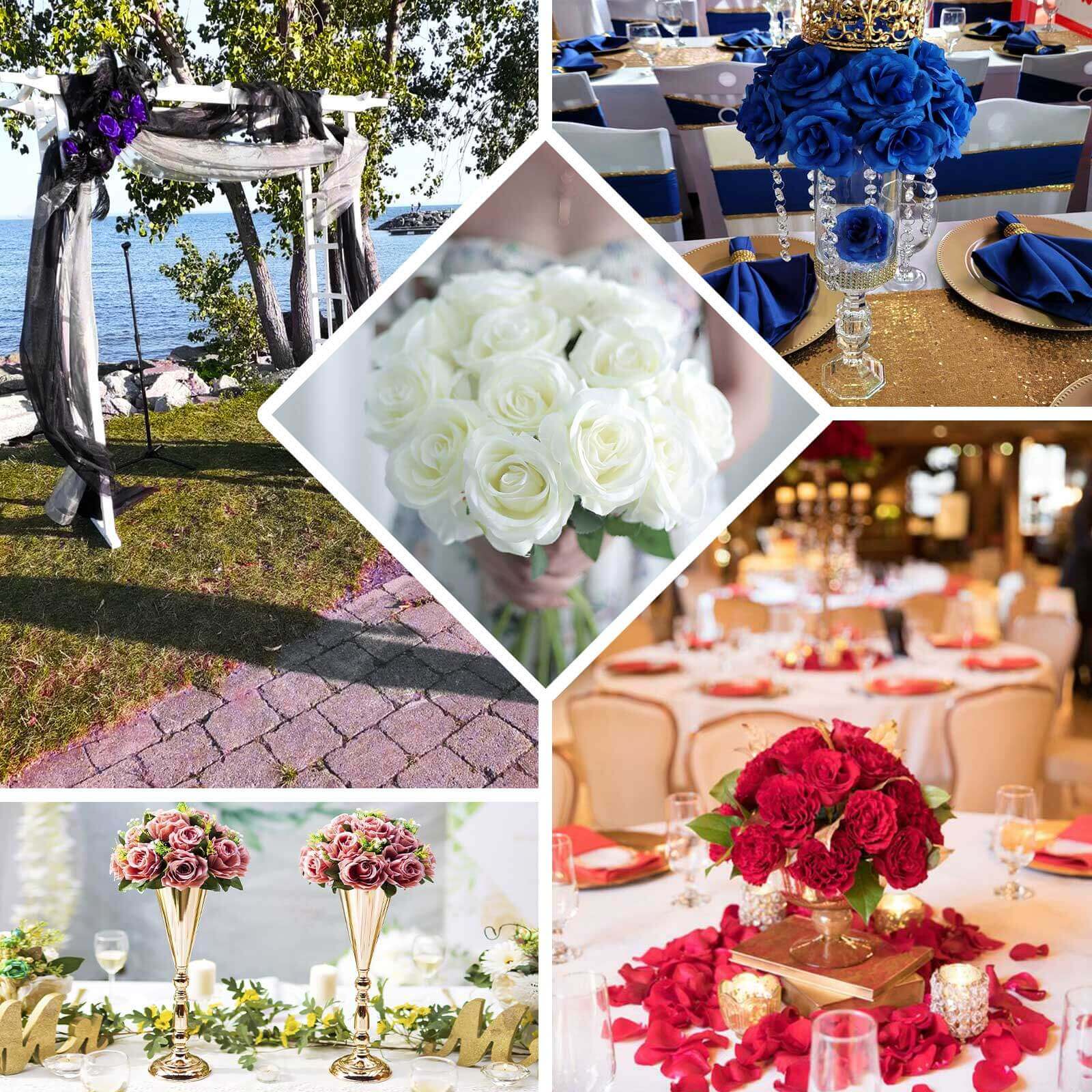 12 Ice Blue Artificial Velvet-Like Fabric Rose Flower Bouquet Bush