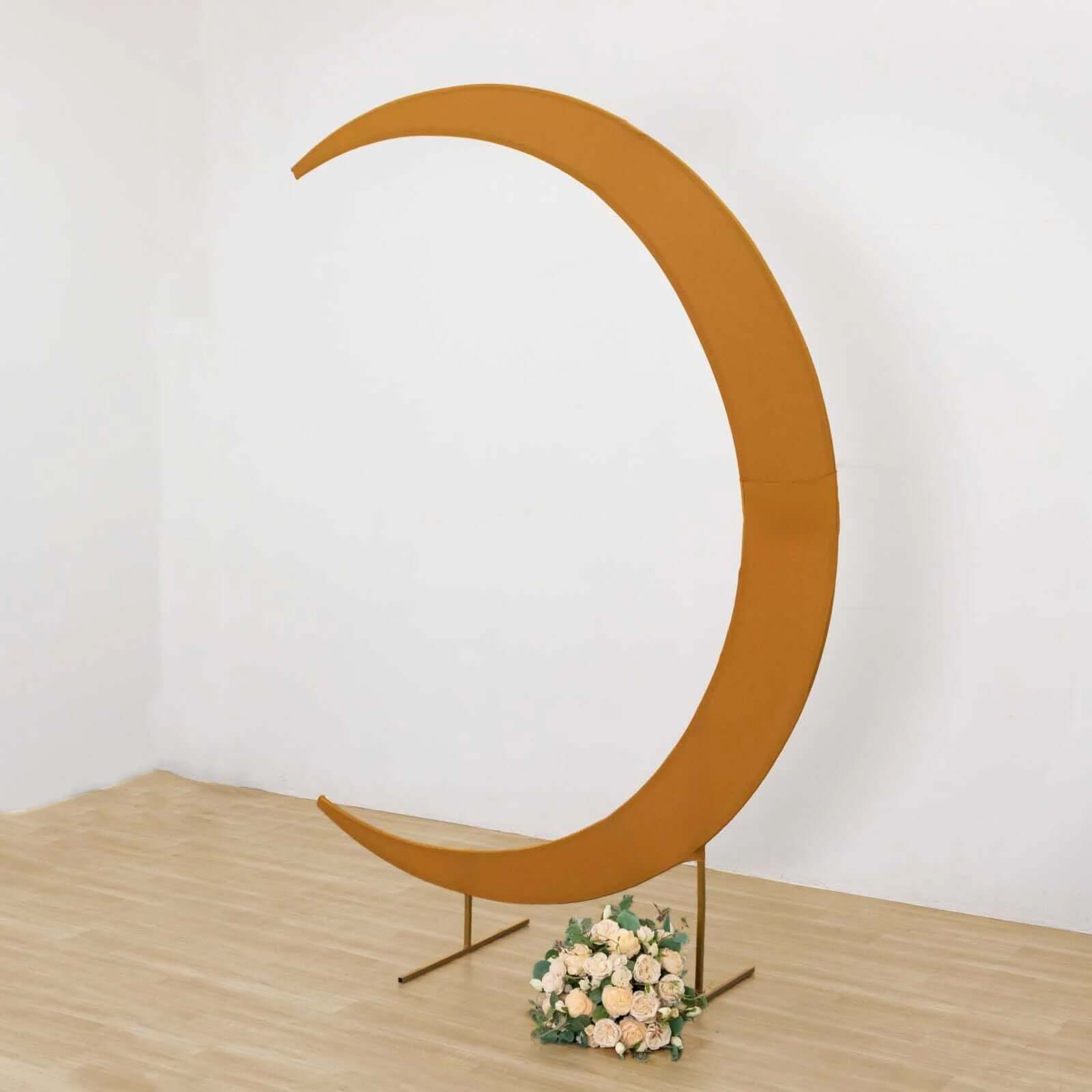 7.5ft Gold Spandex Crescent Moon Wedding Arch Cover, Custom Fitted Chiara Backdrop Stand Cover