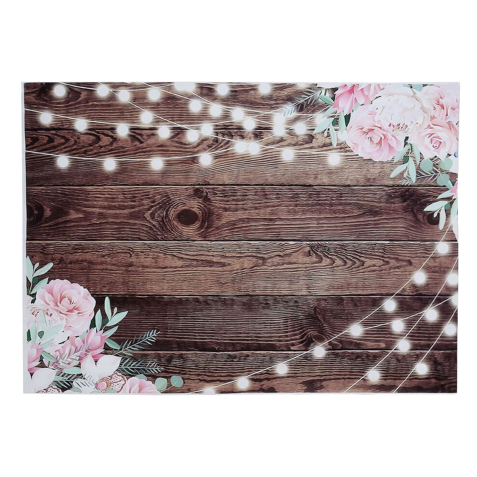 5ftx7ft Rustic Wood and String Lights Print Vinyl Photography Backdrop