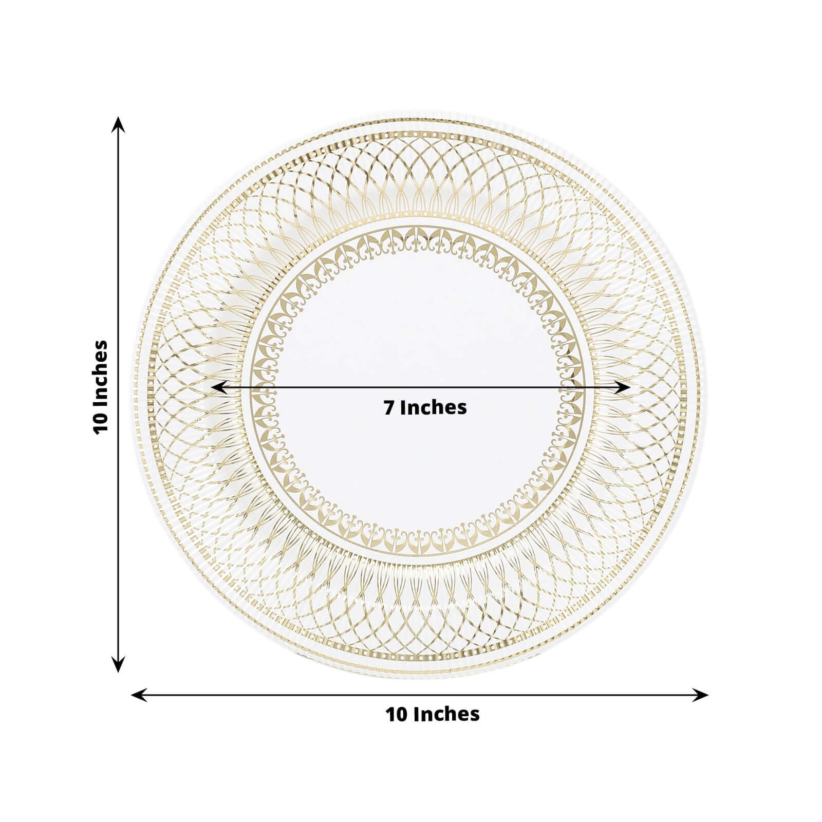 25-Pack Paper 10 Round Dinner Plates in White with Gold Vintage Porcelain Style Rim - Disposable 300GSM Party Plates