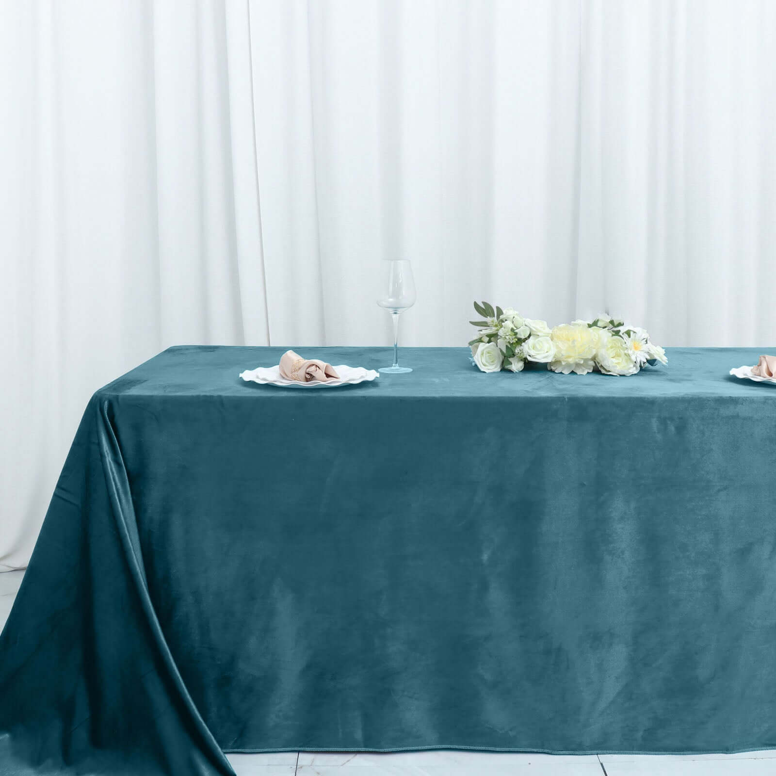 Premium Velvet 90x156 Rectangle Tablecloth Hunter Peacock Teal - Reusable Soft & Seamless Table Cover