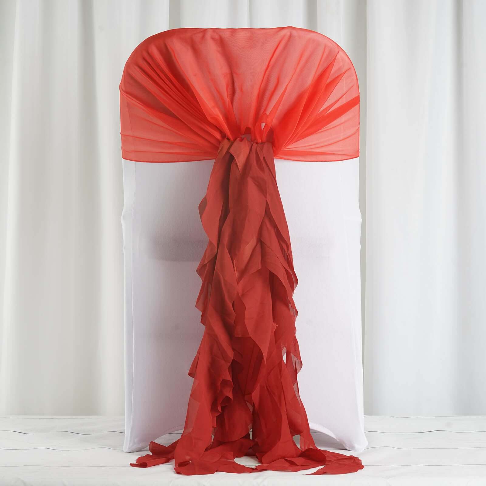 1 Set Chiffon Hoods Chair Sashes with Willow Ruffles Design Red - Stylish Chair Bow Decor