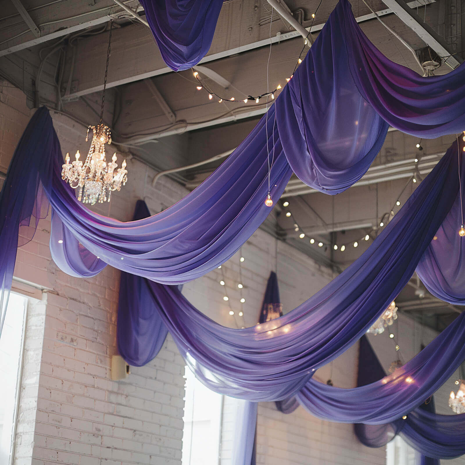 5ftx32ft Premium Purple Chiffon Curtain Panel, Durable Flame Resistant Backdrop Ceiling Drapery With Rod Pocket