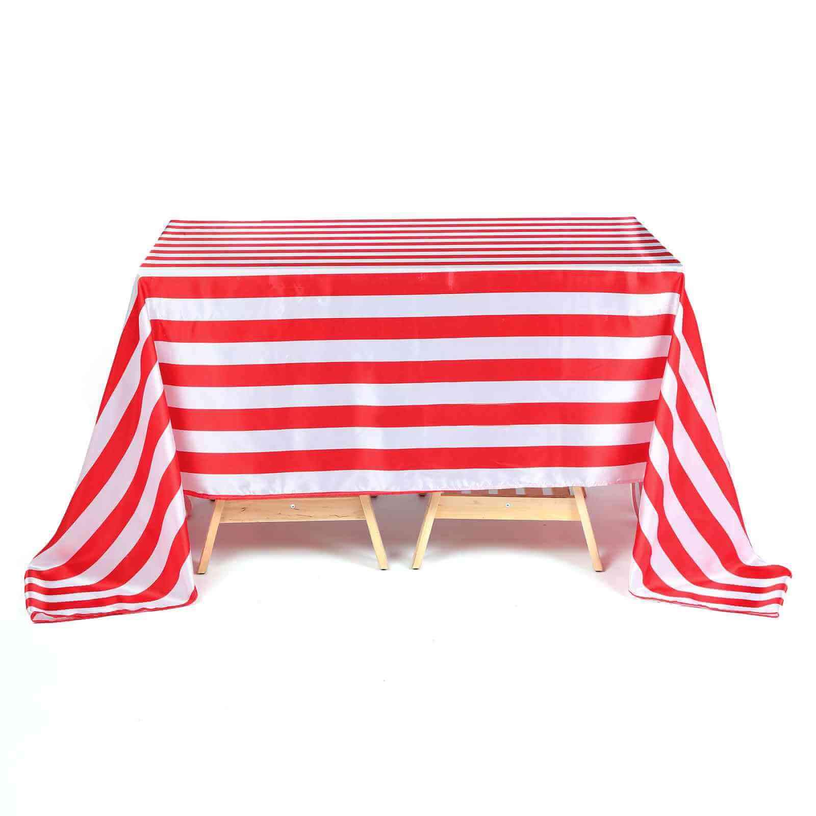 Satin 60x102 Rectangle Tablecloth Red/White - Stripe Design with Stylish Smooth Finish Table Cover