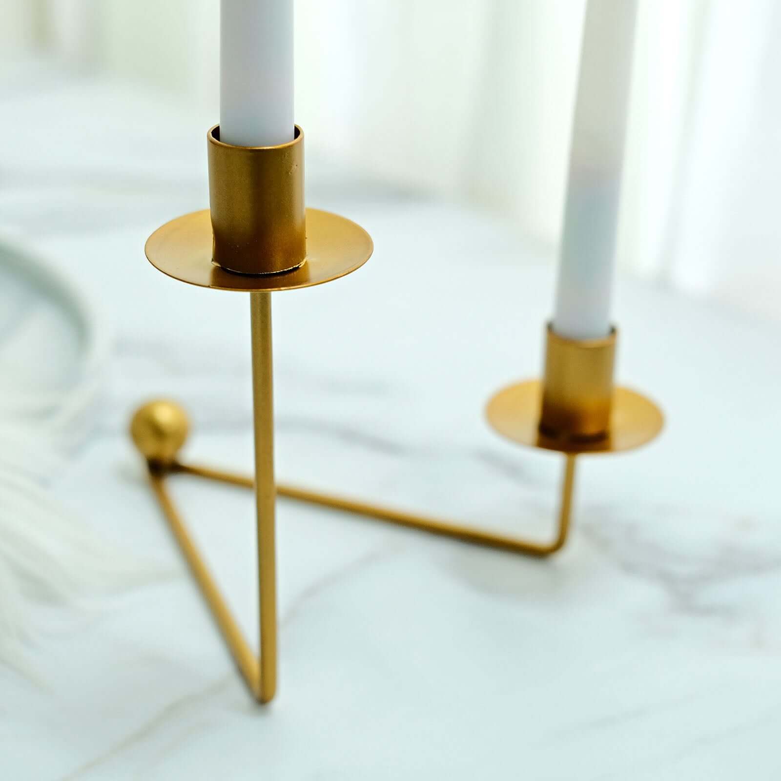 2-Pack V-Shaped Geometric Taper Candelabra 2 Arm Candle Holder Design Gold Metal - Wedding Decor Accent 7