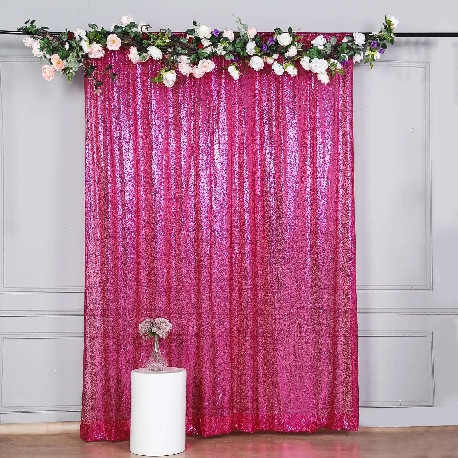 8ftx8ft Fuchsia Sequin Event Curtain Drapes, Backdrop Event Panel