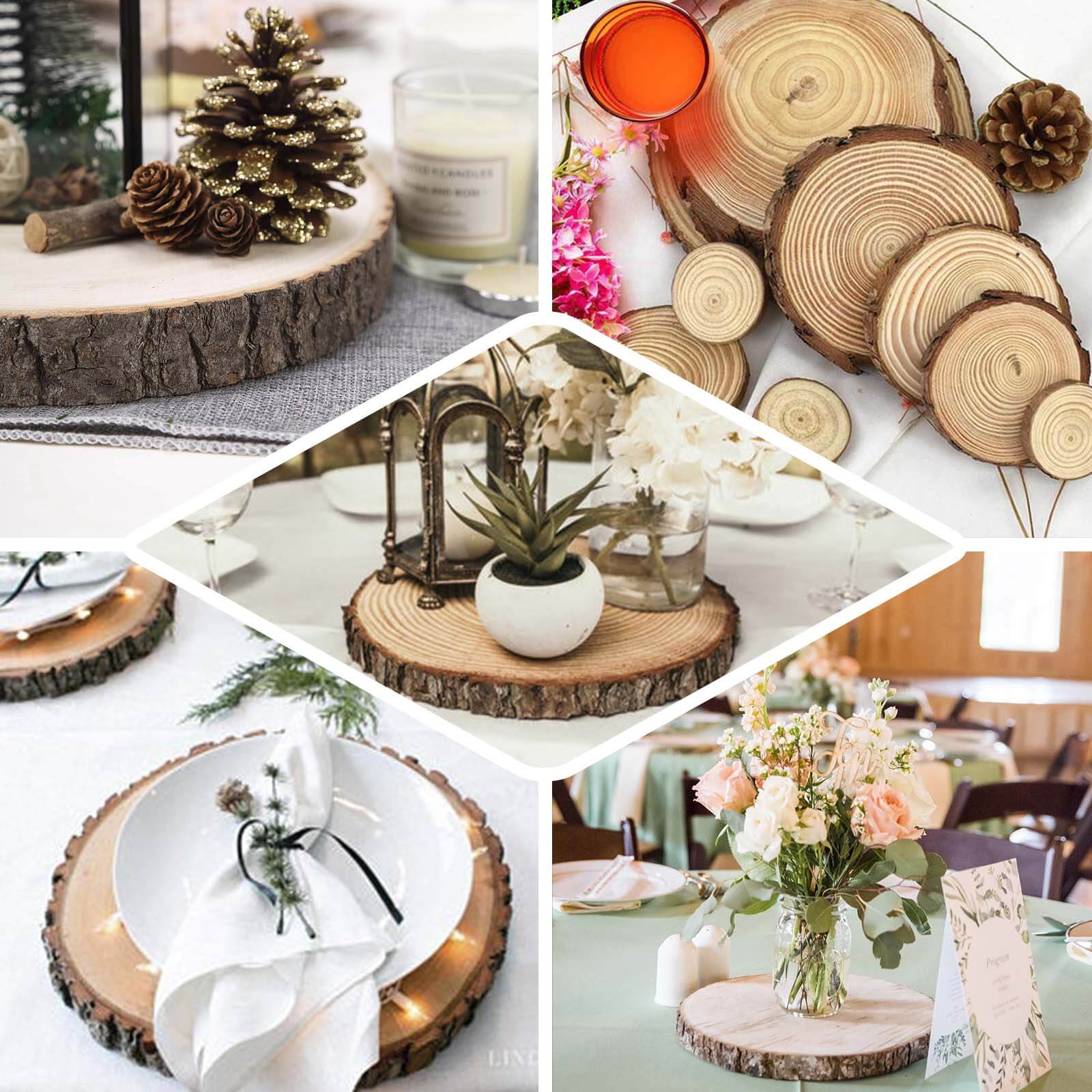 15 Dia Natural Wood Charger Plates With Bark Edge Wood Slice Chargers Rustic Wedding Table Settings