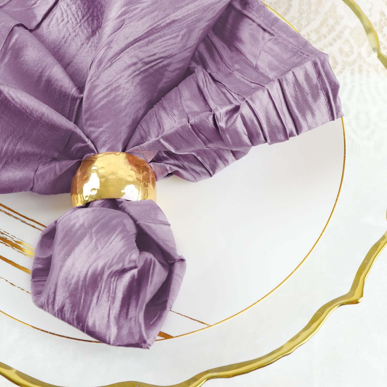 5 Pack Taffeta 20x20 Napkins Violet Amethyst - Accordion Crinkle Dinner Napkins