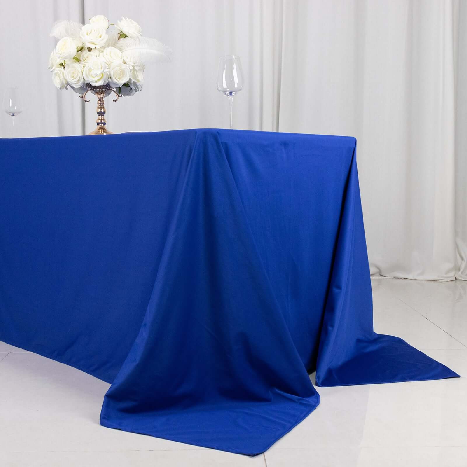 Premium Scuba Rectangular 90x132 Tablecloth Royal Blue - Wrinkle Free, Stain Resistant & Seamless Table Cover