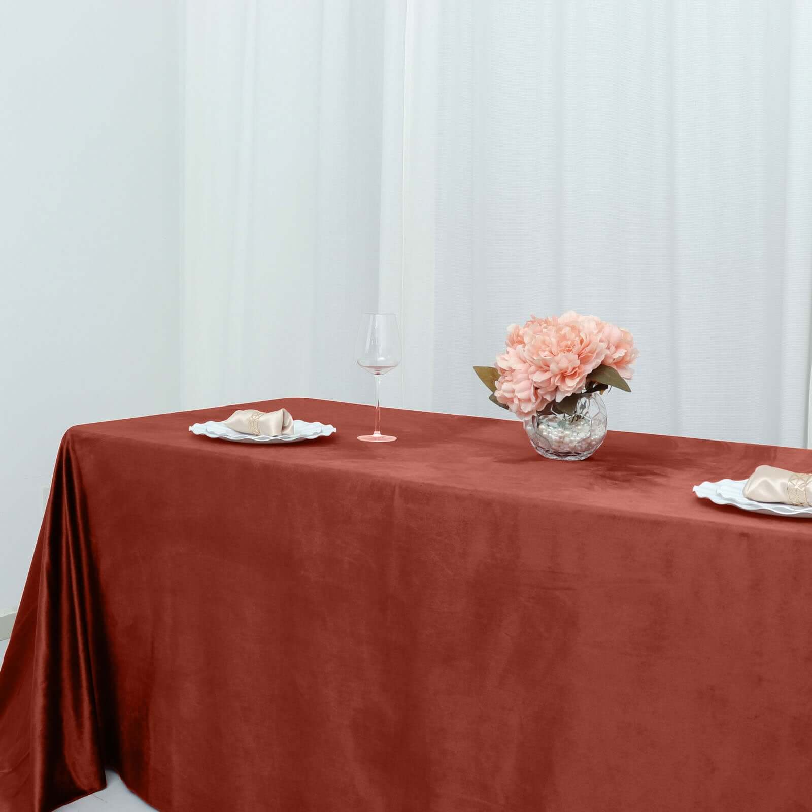 Premium Velvet 90x132 Rectangle Tablecloth Terracotta (Rust) - Reusable Soft & Seamless Table Cover