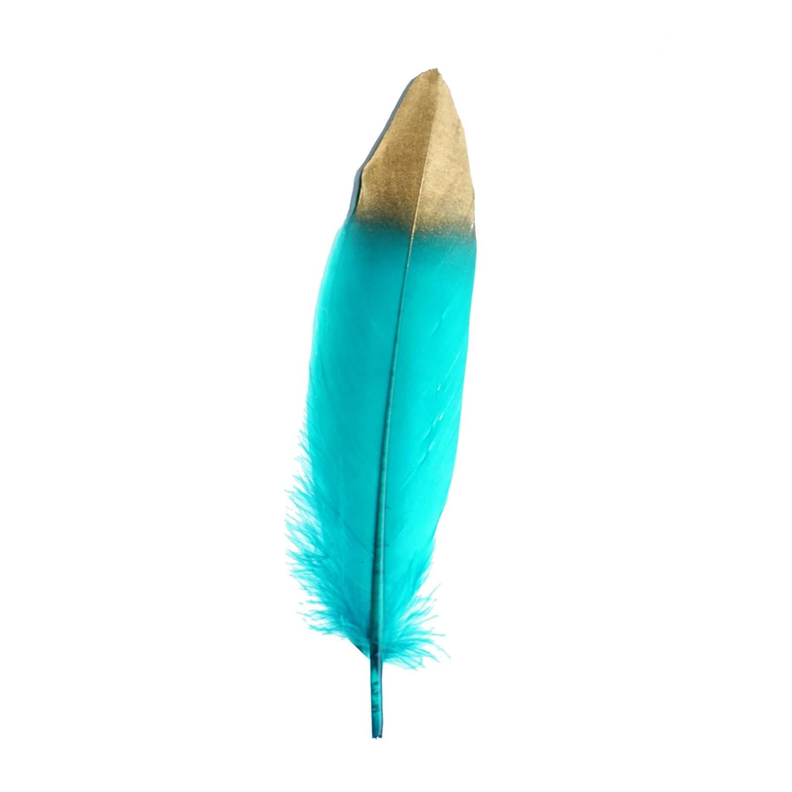 30 Pack Metallic Gold Dipped Turquoise Real Goose Feathers, Craft Feathers For Party Decoration