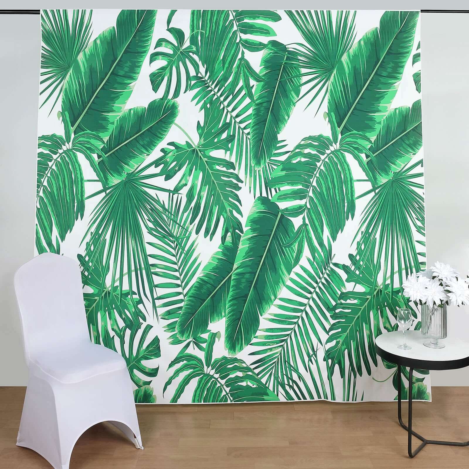 8ftx8ft Green White Tropical Palm Leaf Print Vinyl Photo Backdrop