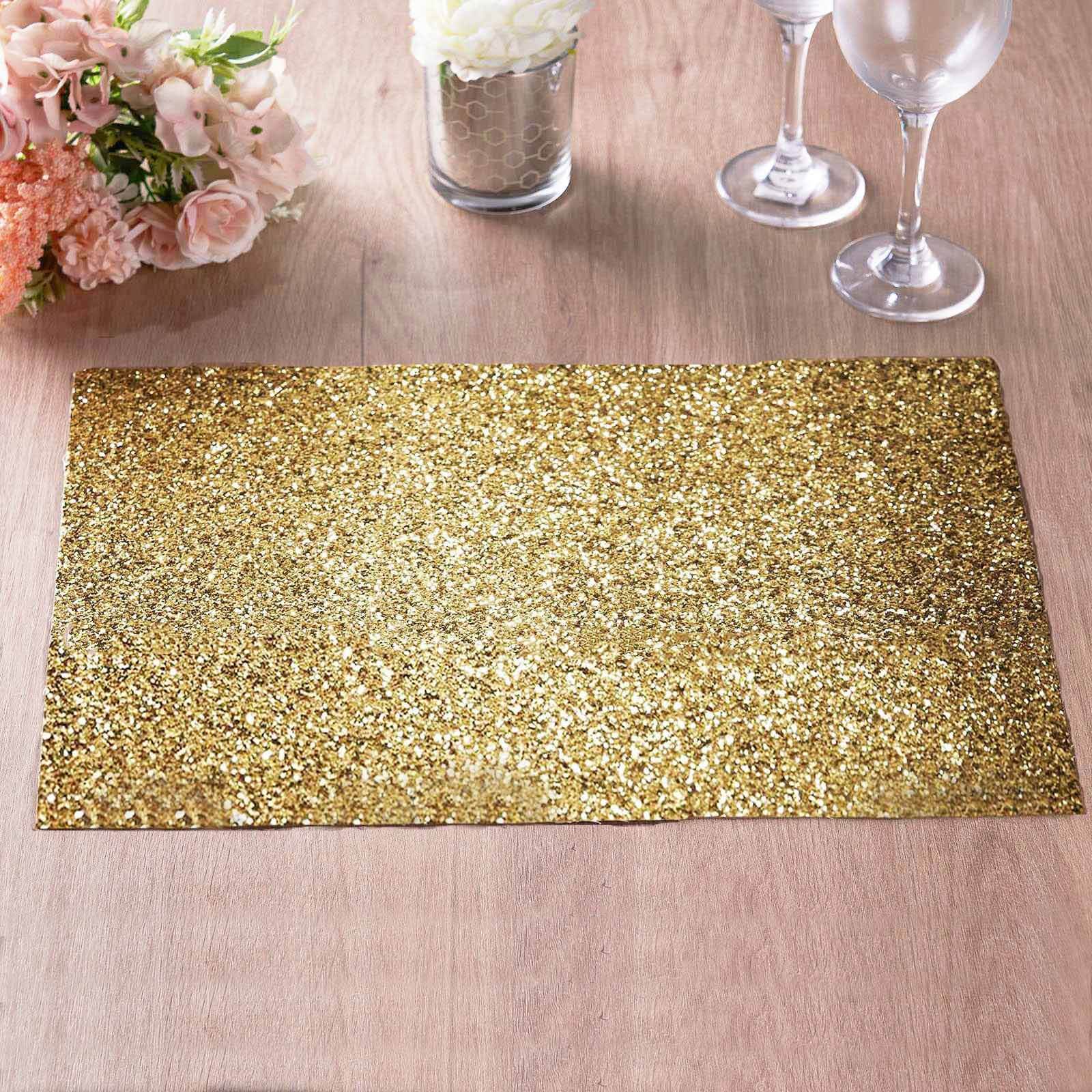 6-Pack Placemats Glitter Design Champagne Sparkle Rectangle - Non-Slip Decorative Dining Table Mats 12x18