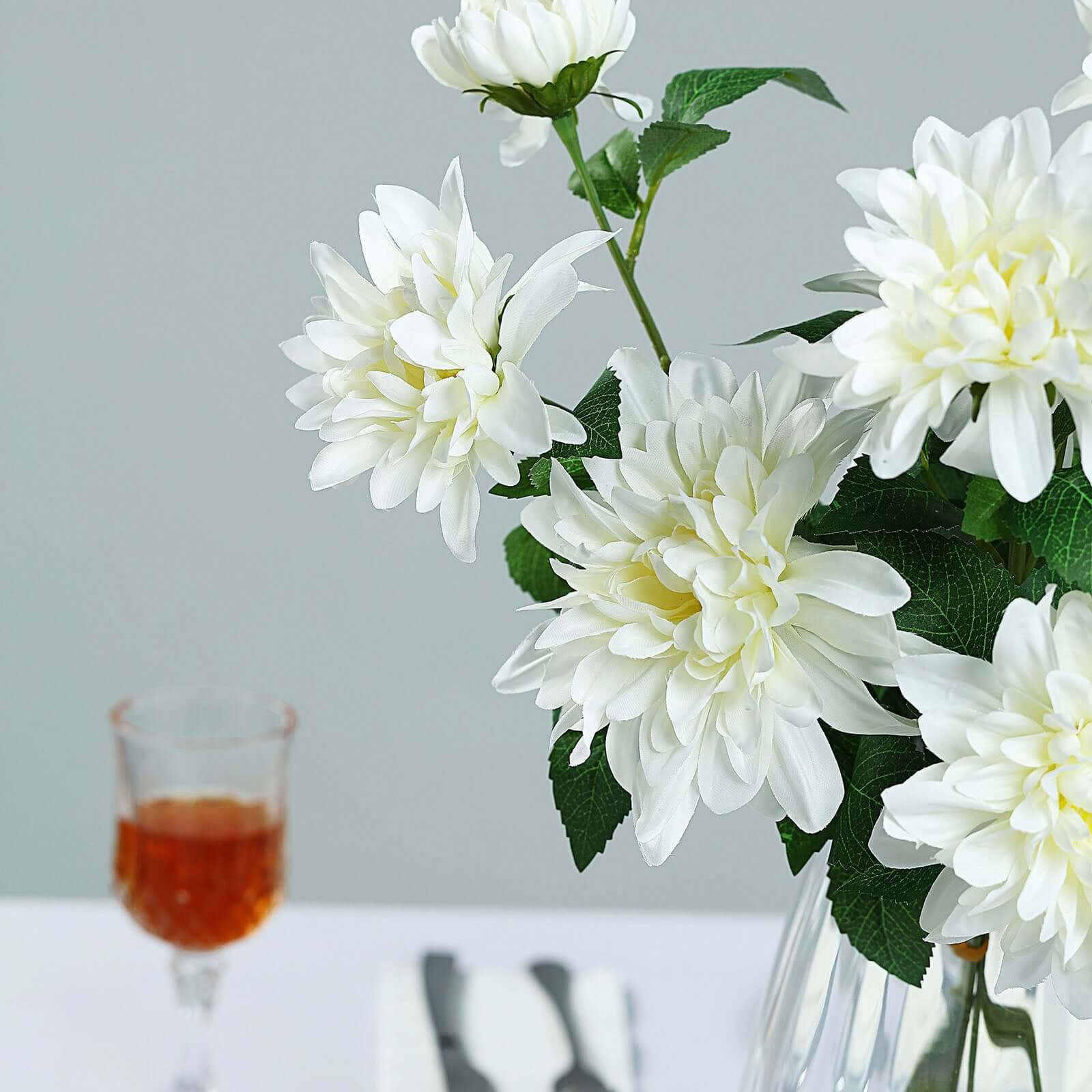 30 Tall Ivory Artificial Dahlia Silk Flower Stems, Faux Floral Spray