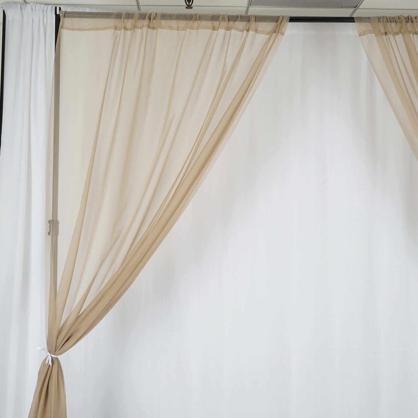 2 Pack Natural Sheer Chiffon Event Curtain Drapes, Durable Flame Resistant Premium Organza Backdrop Event Panels With Rod Pockets - 10ftx10ft