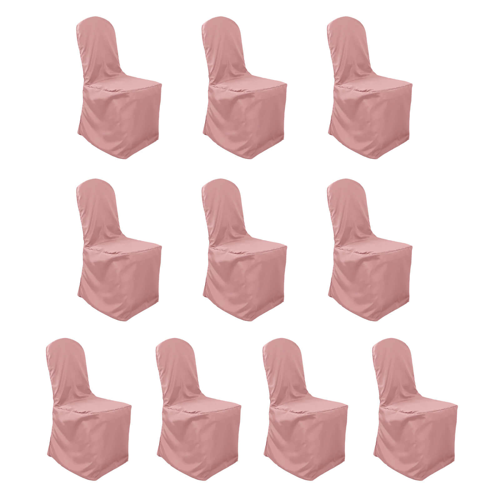 10 Pack Polyester Chair Cover for Banquet Chairs Dusty Rose - Stain-Resistant Reusable Slip-On Slipcover