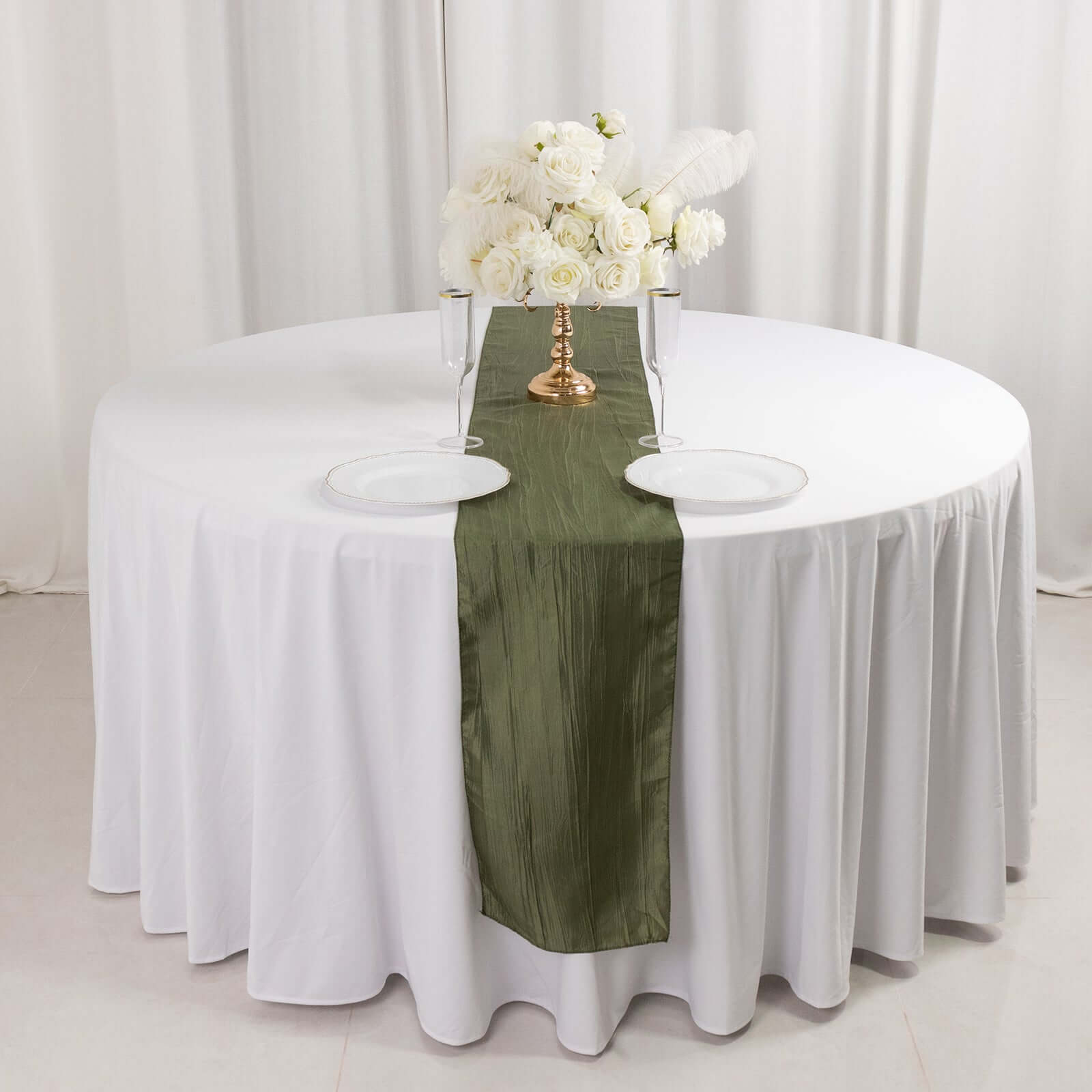 Taffeta 12x108 Table Runner Dusty Sage Green - Accordion Crinkle Design